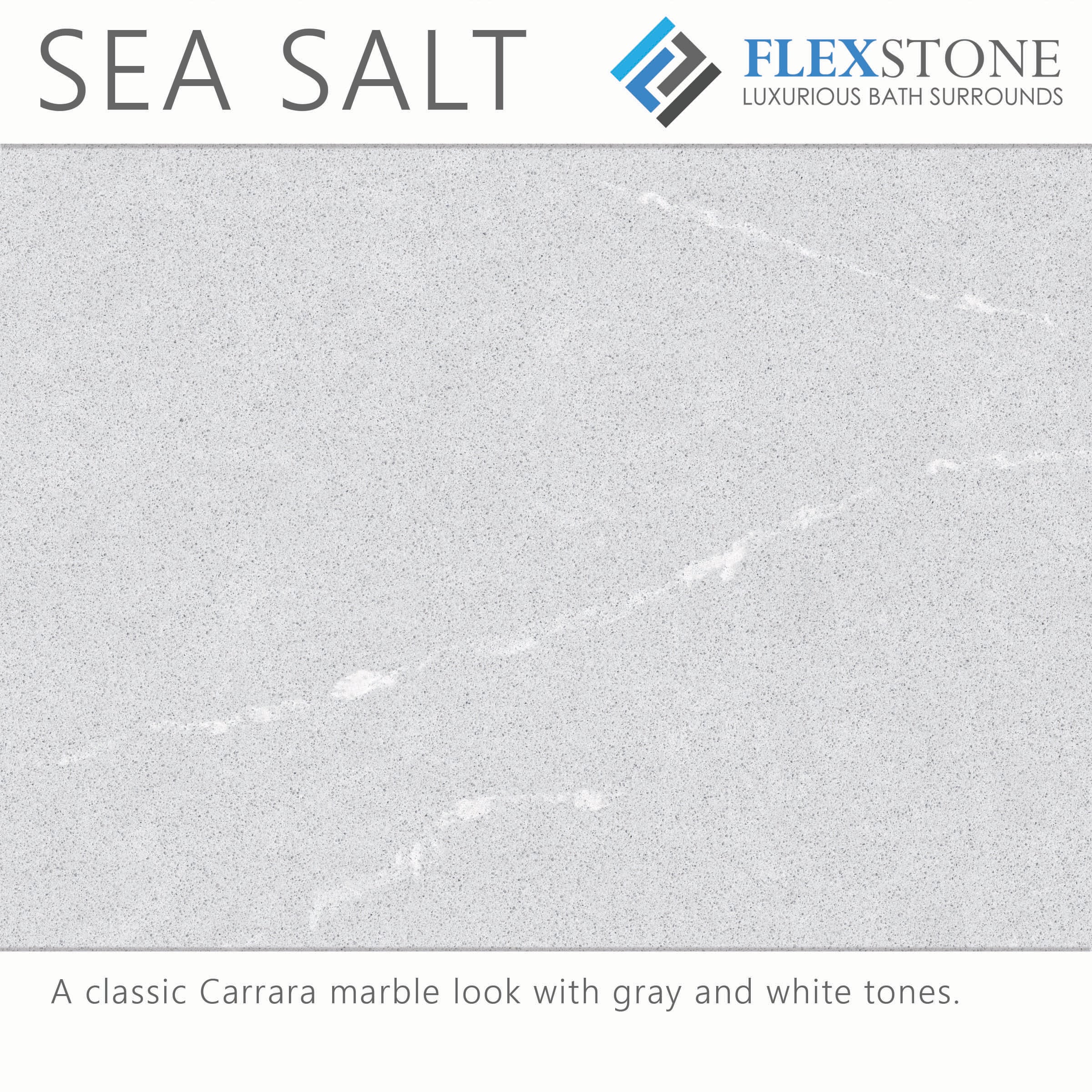 Panel de esquina para ducha FlexStone Elegance 2 en color Sea Salt 2.0 de 48 pulgadas de ancho x 36 pulgadas de profundidad x 80 pulgadas de altura.