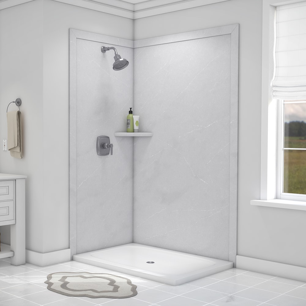 Panel de esquina para ducha FlexStone Elegance 2 en color Sea Salt 2.0 de 48 pulgadas de ancho x 36 pulgadas de profundidad x 80 pulgadas de altura.