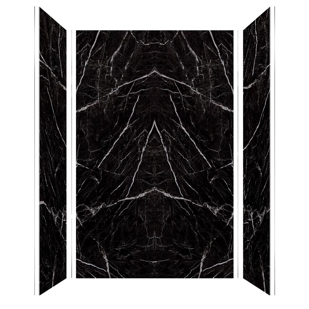 Kit de panel de ducha encastrado de alcoba Transolid Titan 60 pulgadas de ancho x 48 pulgadas de profundidad x 96 pulgadas de altura en negro Caruso/brillante 4.0 piezas TWK604896B-KI03G