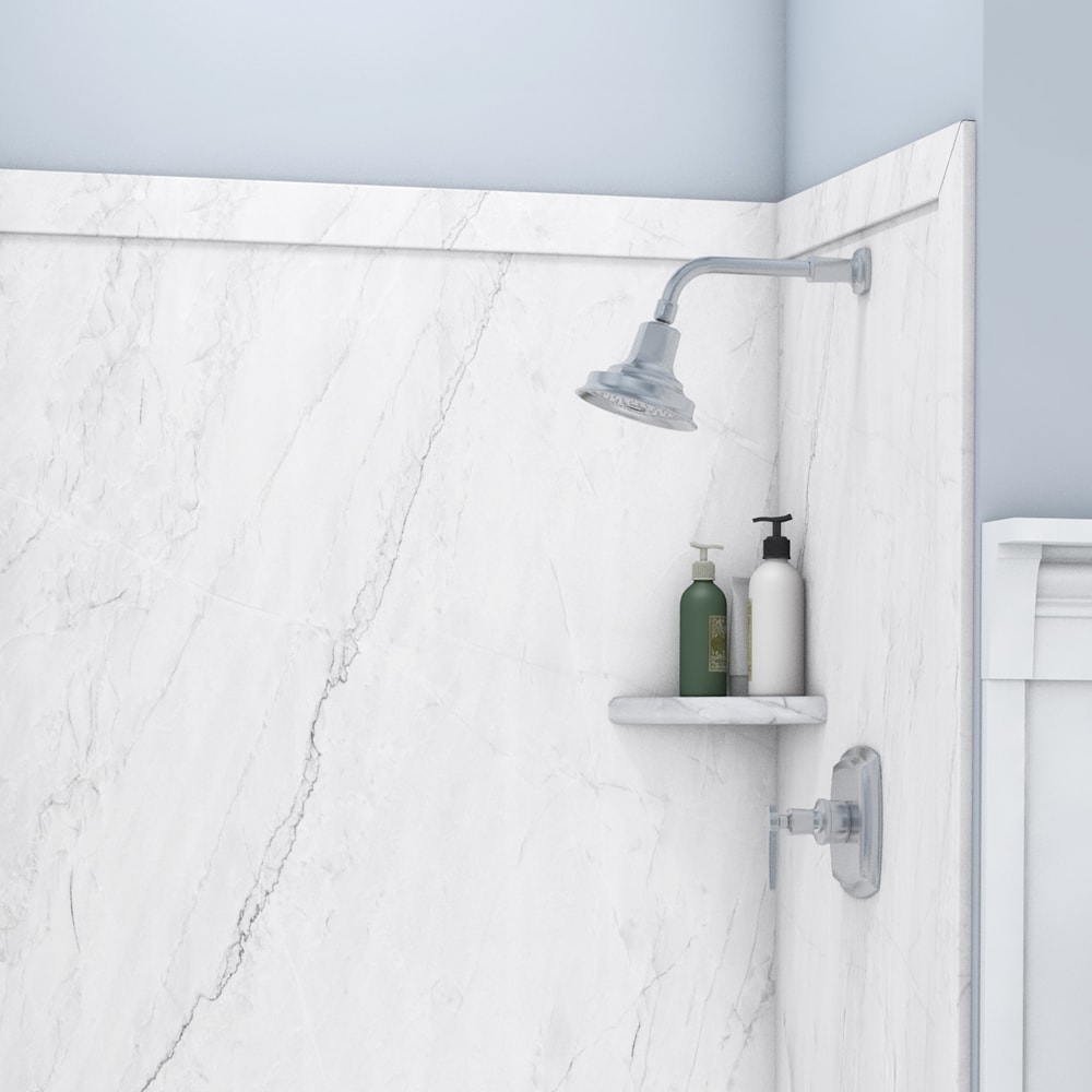 Revestimiento de pared de ducha encastrado de 3 piezas FlexStone en forma de ostra de 48 pulgadas de ancho x 36 pulgadas de profundidad x 80 pulgadas de alto