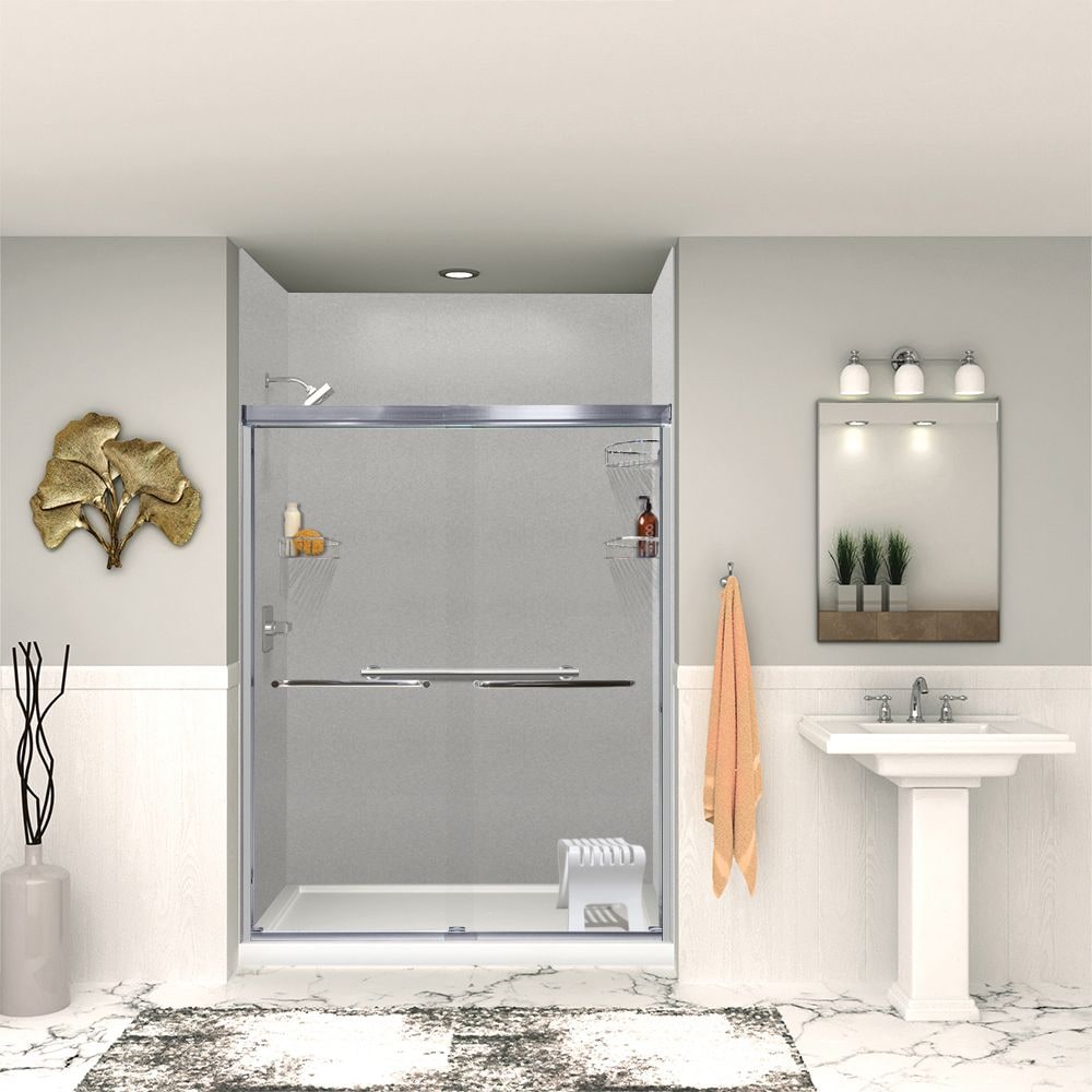 Kit de panel de ducha alcove de 3 piezas Transolid Saramar Velvet 36 pulgadas de ancho x 36 pulgadas de profundidad x 96 pulgadas de altura en gris Beach Velvet SWK603696-27V