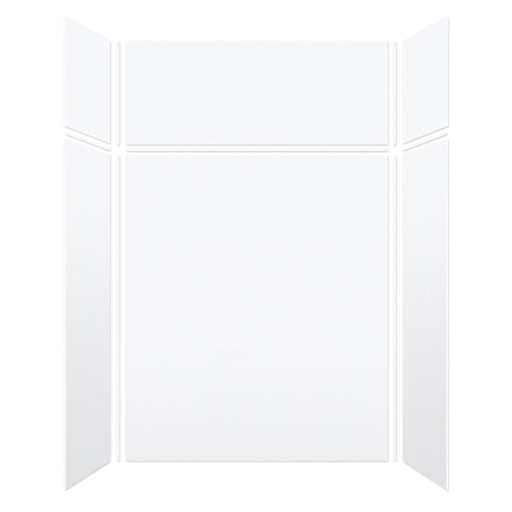 Kit de panel de ducha encajable de alcoba de 3.0 piezas en blanco terciopelo Transolid Saramar 36 pulg. An x 36 pulg. Pr x 96 pulg. Al - Modelo SWKX60367224-21V
