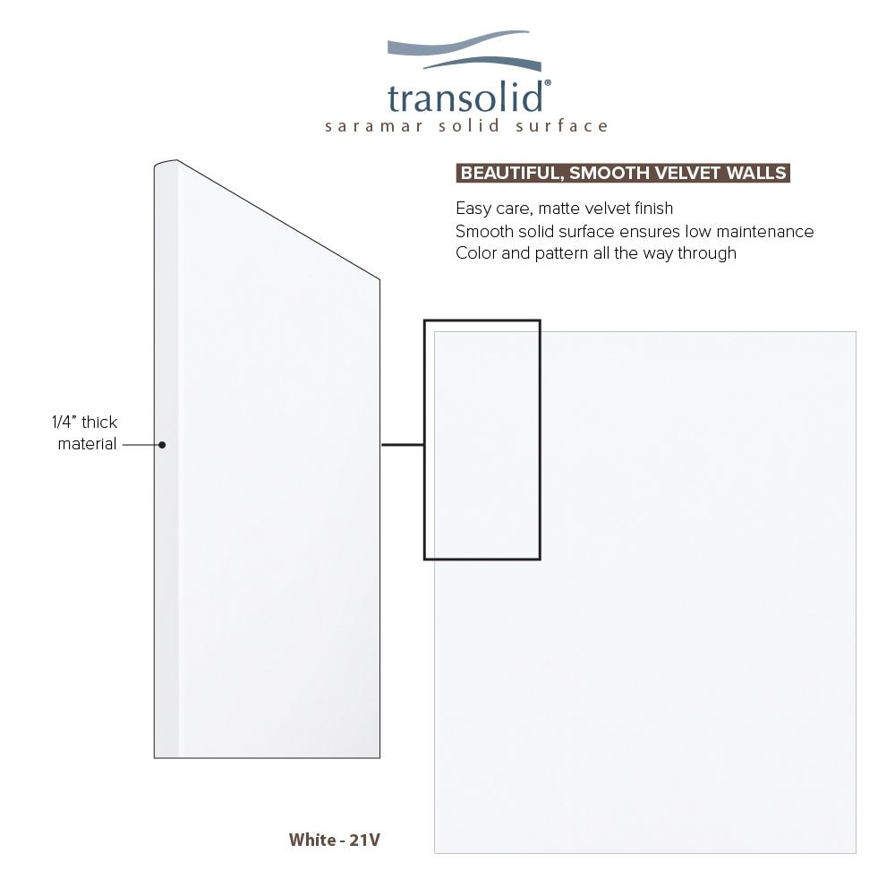 Kit de panel de ducha encajable de alcoba de 3.0 piezas en blanco terciopelo Transolid Saramar 36 pulg. An x 36 pulg. Pr x 96 pulg. Al - Modelo SWKX60367224-21V