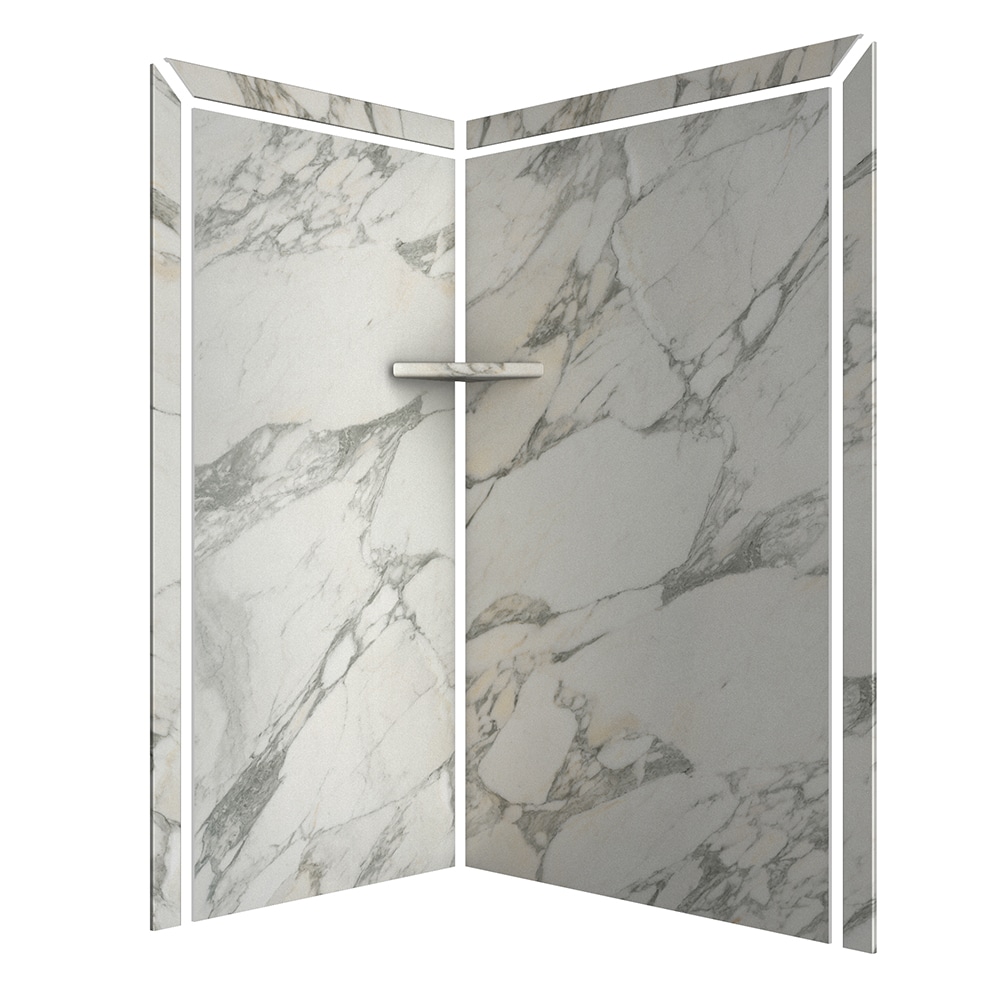 Panel de pared esquinero para ducha Glue Up FlexStone Elegance 2 48 pulgadas de ancho x 36 pulgadas de profundidad x 80 pulgadas de altura en Calcutta Gold 2.0