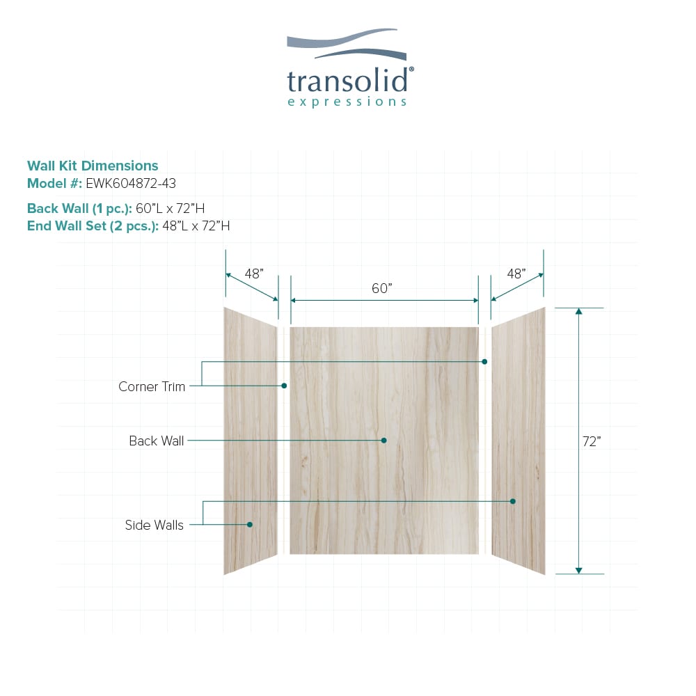 Kit de panel de ducha encajable Sorento 3.0 de 60 pulgadas de ancho x 48 pulgadas de profundidad x 72.0 pulgadas de altura de Transolid Expressions EWK604872-43