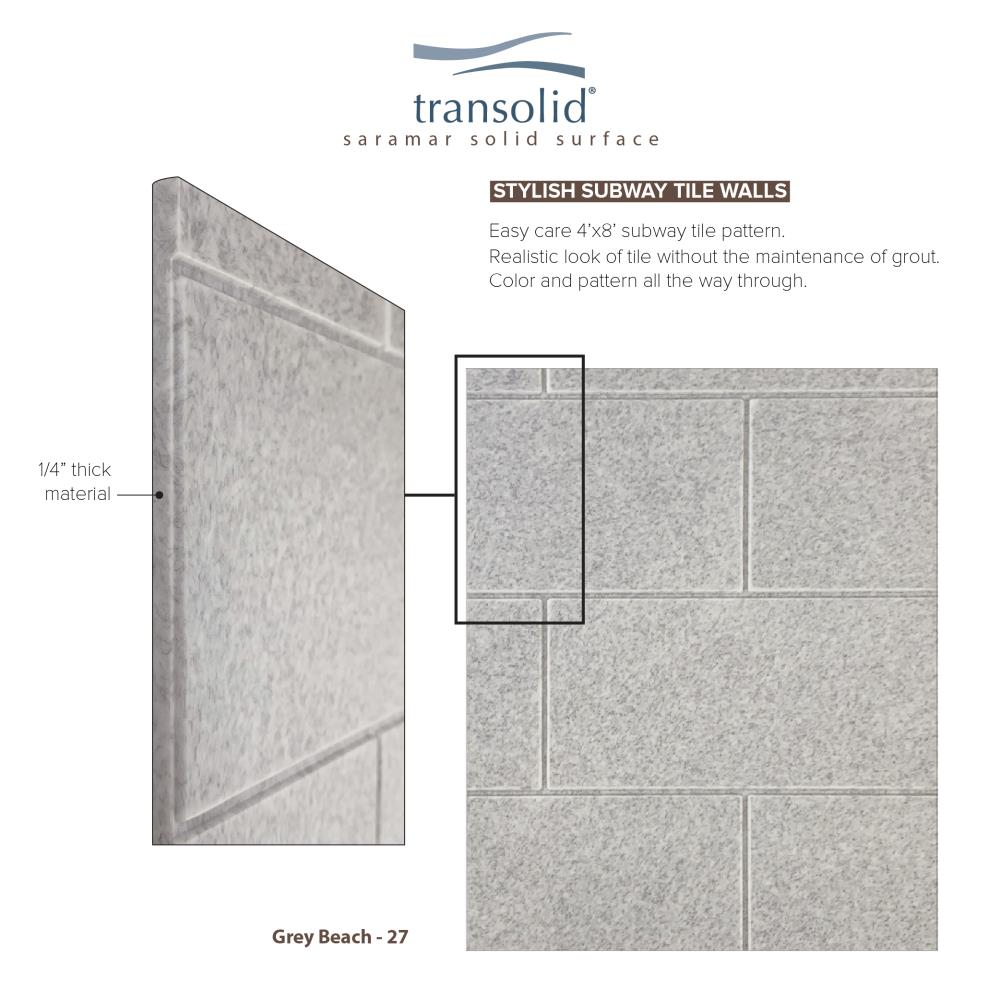 Juego de Panel de Ducha Alcove Transolid SaraMar de 3.0 Piezas en Gris Beach de 48 pulgadas de Ancho x 36 pulgadas de Profundidad x 72 pulgadas de Altura SWK483672-27