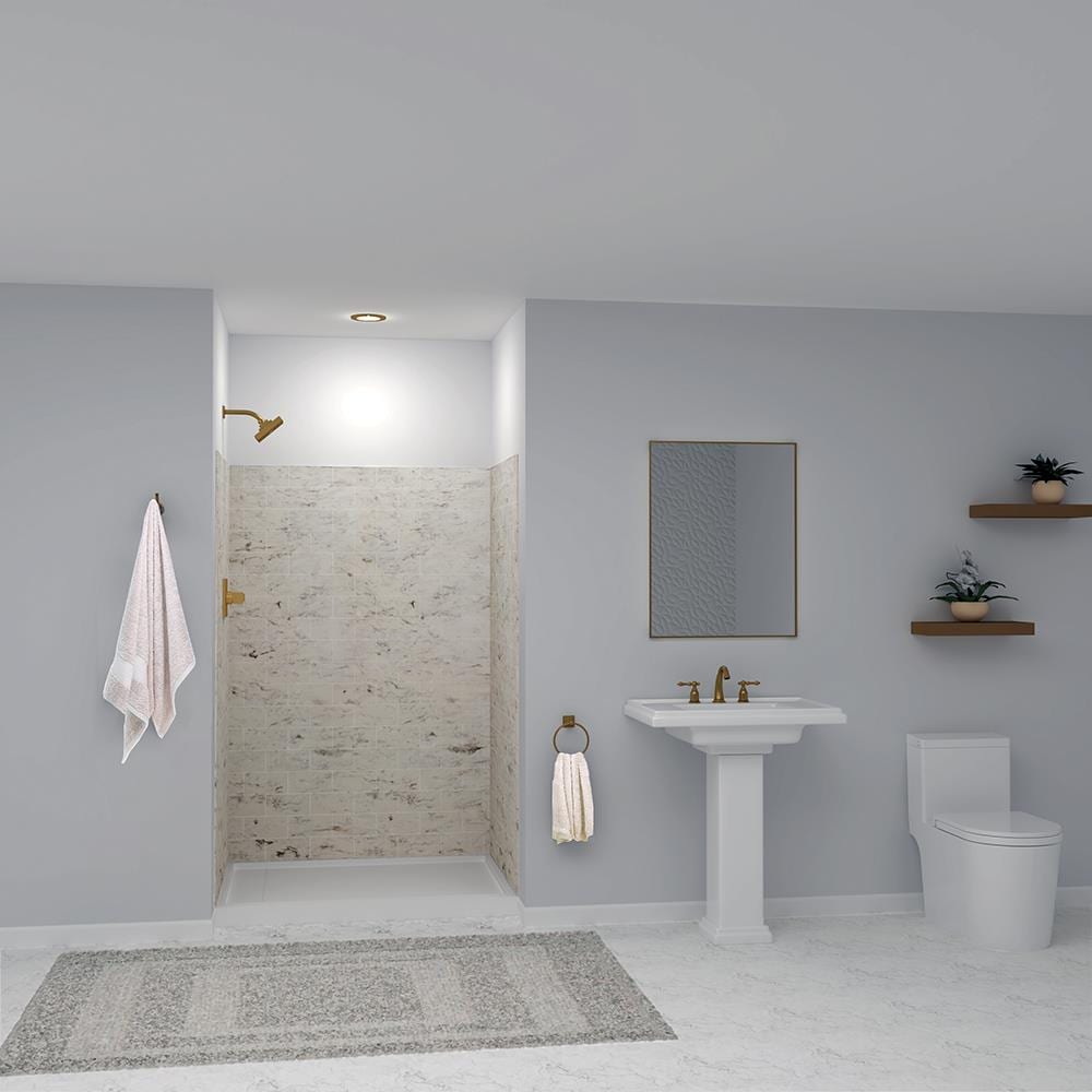 Kit de panel de ducha encastrado en albañilería de 3.0 piezas de Transolid SaraMar de 48 pulgadas de ancho x 36 pulgadas de profundidad x 72 pulgadas de altura en crema de arena SWK483672-49.