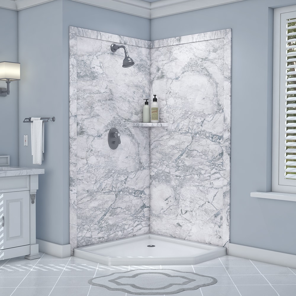 Panel de pared de esquina para ducha FlexStone Splendor de 40 pulgadas de ancho x 40 pulgadas de profundidad x 80 pulgadas de altura Everest 2.0 - Juego de 2 piezas para pegar.
