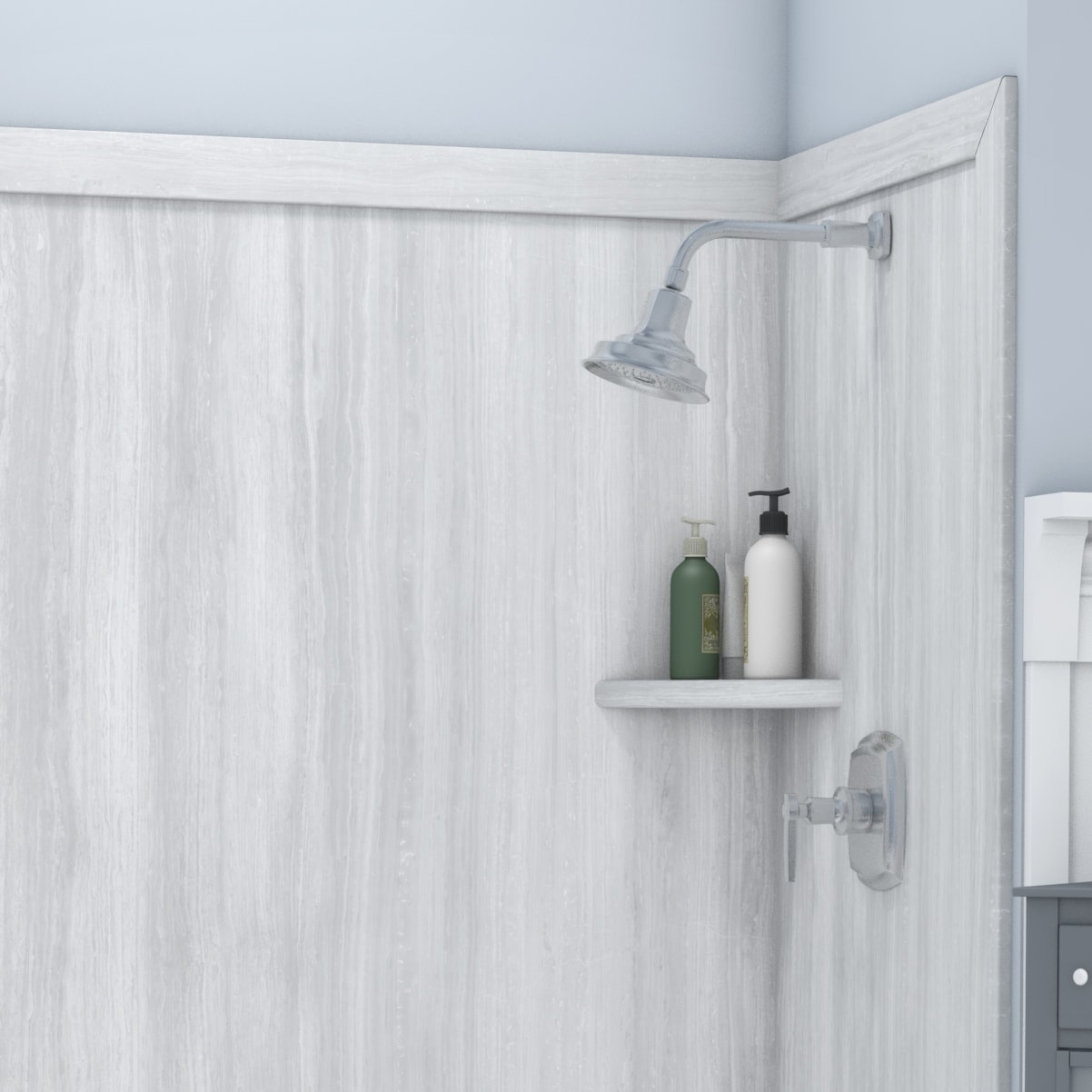 Recubrimiento de pared para regadera tipo alcoba de 3 piezas FlexStone Adaptable en Plata Strata 60 pulgadas de ancho x 60 pulgadas de profundidad x 80 pulgadas de altura