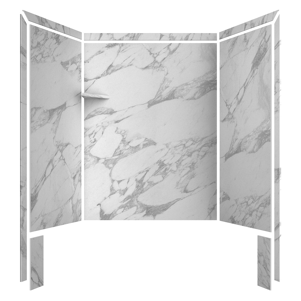 Recubrimiento de pared para regadera en alcoba FlexStone Royale en color Calacatta Blanco de 60 pulgadas de ancho x 36 pulgadas de profundidad x 80 pulgadas de alto, 3 piezas.