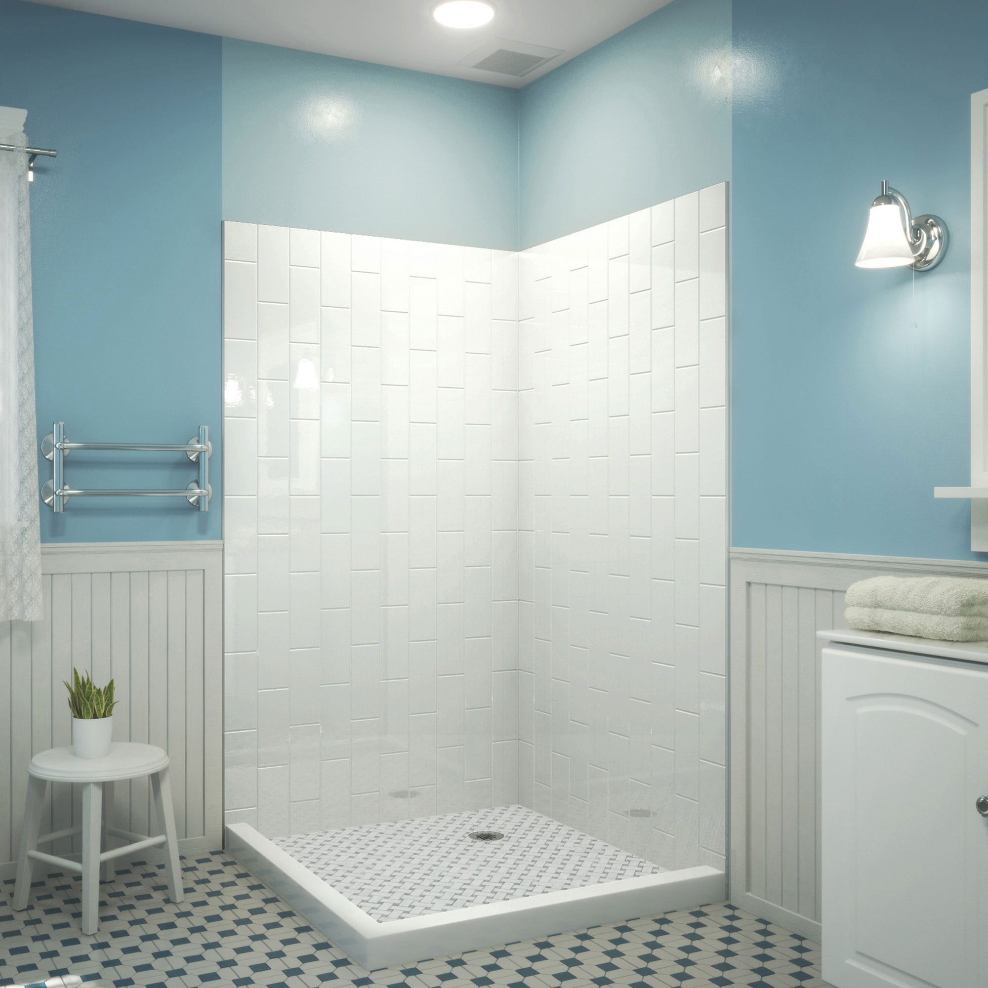 Panel de pared de esquina para ducha con pegamento de 2 piezas en color blanco DreamLine QWALL-VS 42 pulgadas de ancho x 42 pulgadas de profundidad x 76 pulgadas de altura SHBW-1541760-00