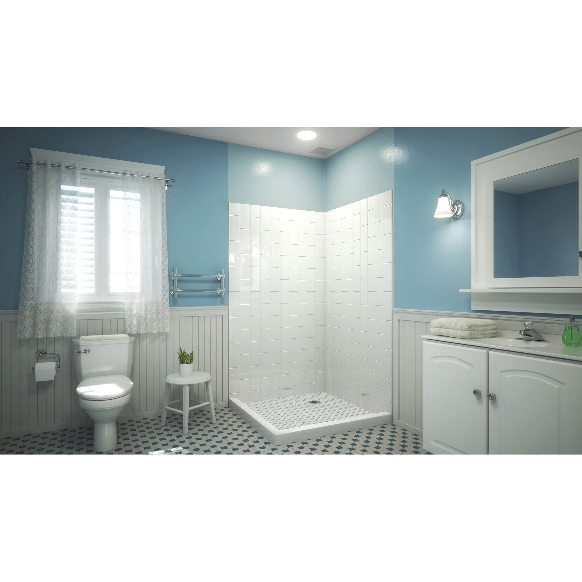 Panel de pared de esquina para ducha con pegamento de 2 piezas en color blanco DreamLine QWALL-VS 42 pulgadas de ancho x 42 pulgadas de profundidad x 76 pulgadas de altura SHBW-1541760-00