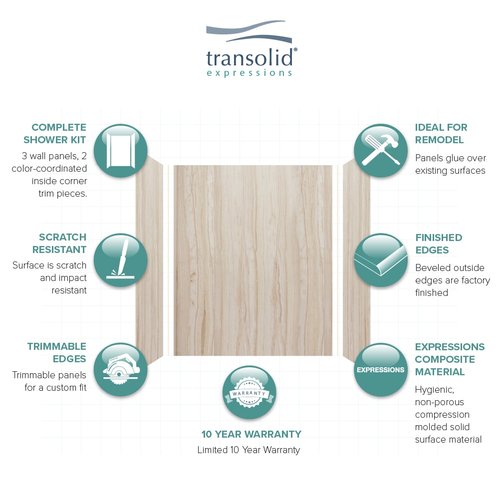 Kit de panel de ducha de alcoba Sorento 3.0 de 60 pulg. W x 36 pulg. D x 72.0 pulg. H de Transolid Expressions, encaje con pegamento de 3 piezas EWK603672-43.