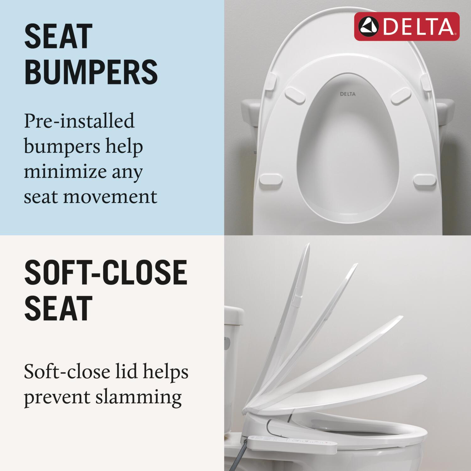Asiento de Bidet Alargado con Cierre Suave en Plástico Blanco Estándar Refrescante de Delta