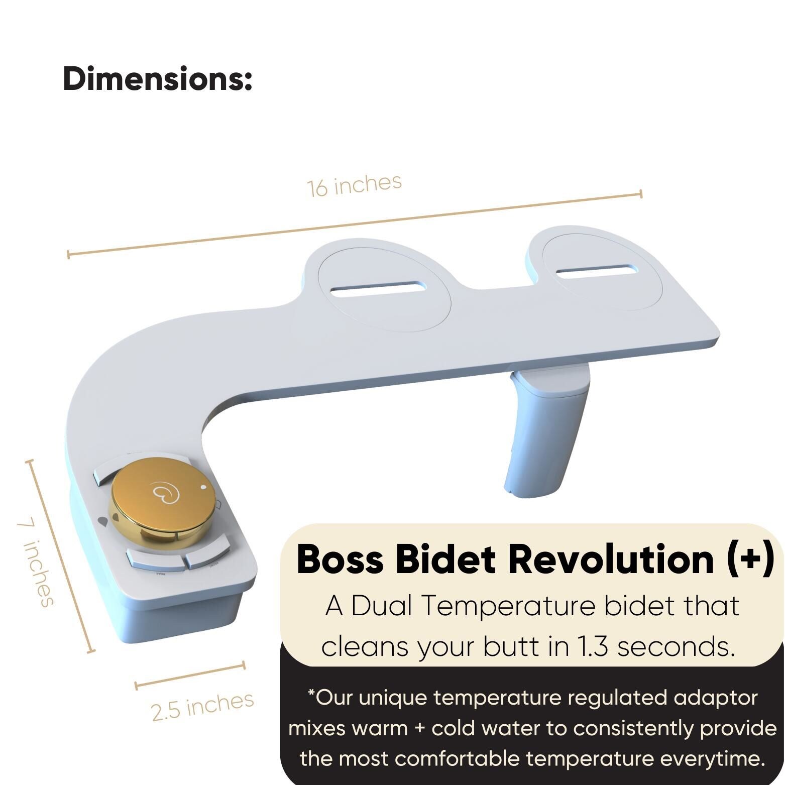 Revolution Boss Bidet - Accesorio de Bidé de Doble Boquilla sin Electricidad, con Temperatura Dual y Autolimpieza (Oro Jerusalén)