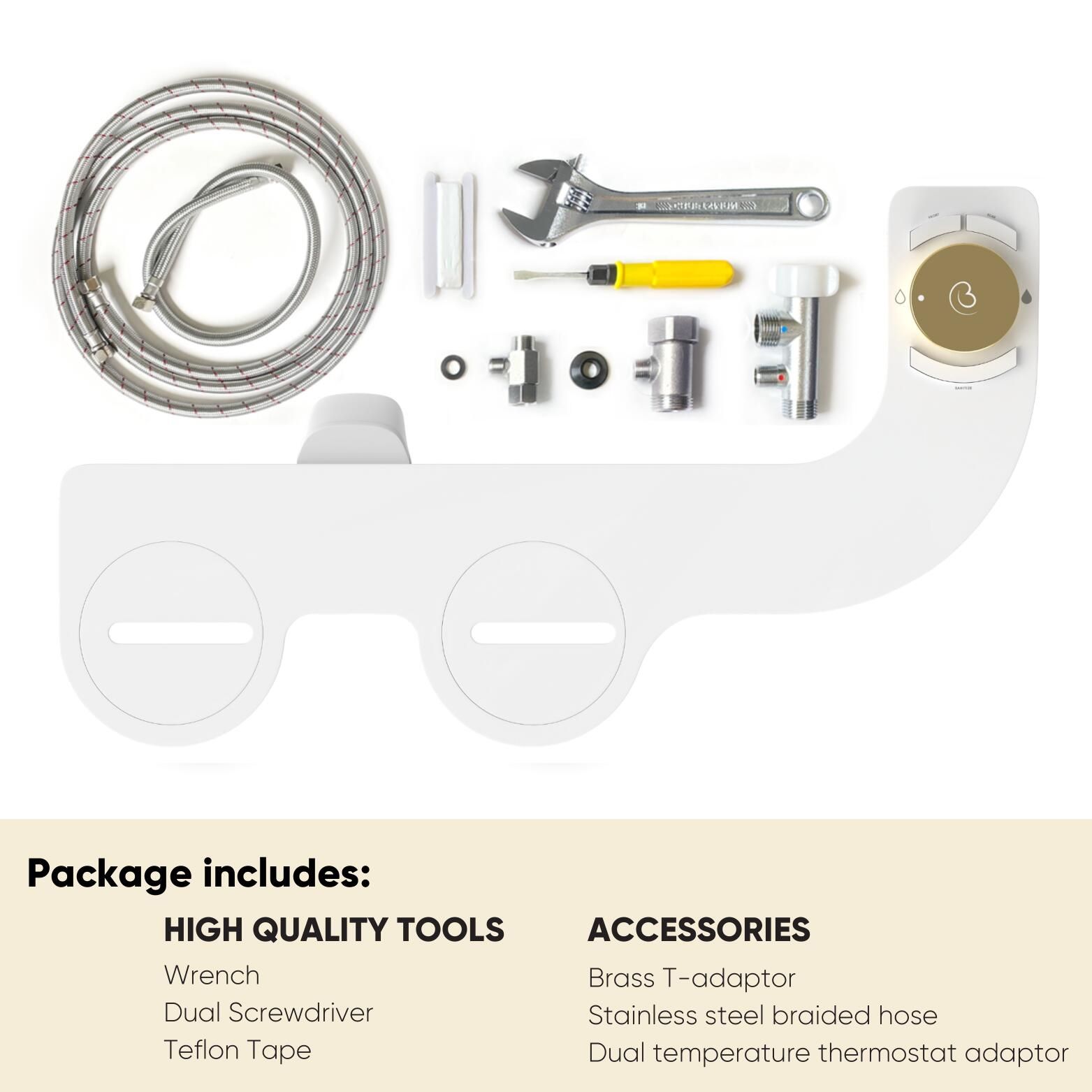 Revolution Boss Bidet - Accesorio de Bidé de Doble Boquilla sin Electricidad, con Temperatura Dual y Autolimpieza (Oro Jerusalén)