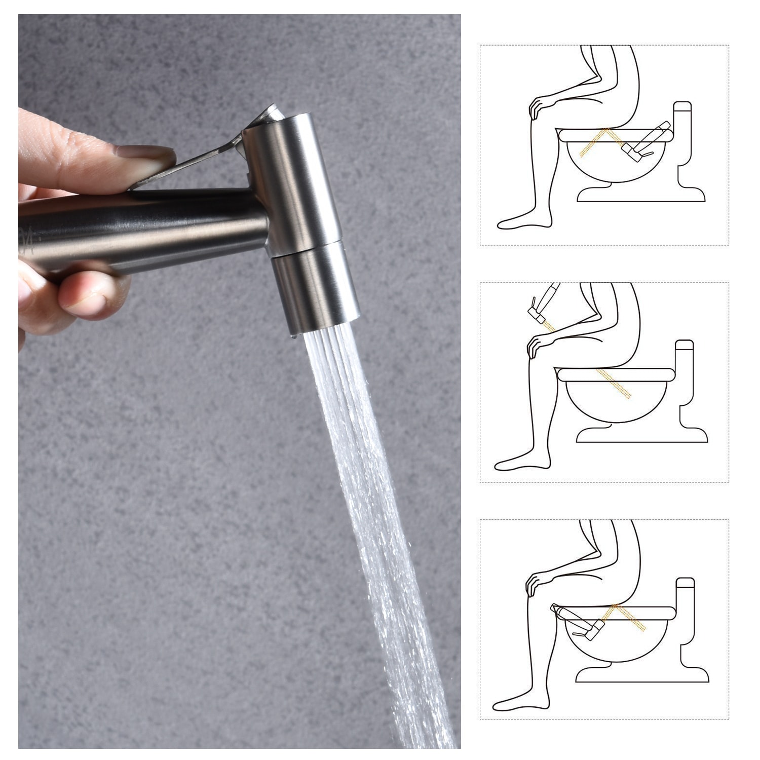 Rociador de Bidet de Mano Montado en la Pared de Color Plata de Clihome DG-BF18
