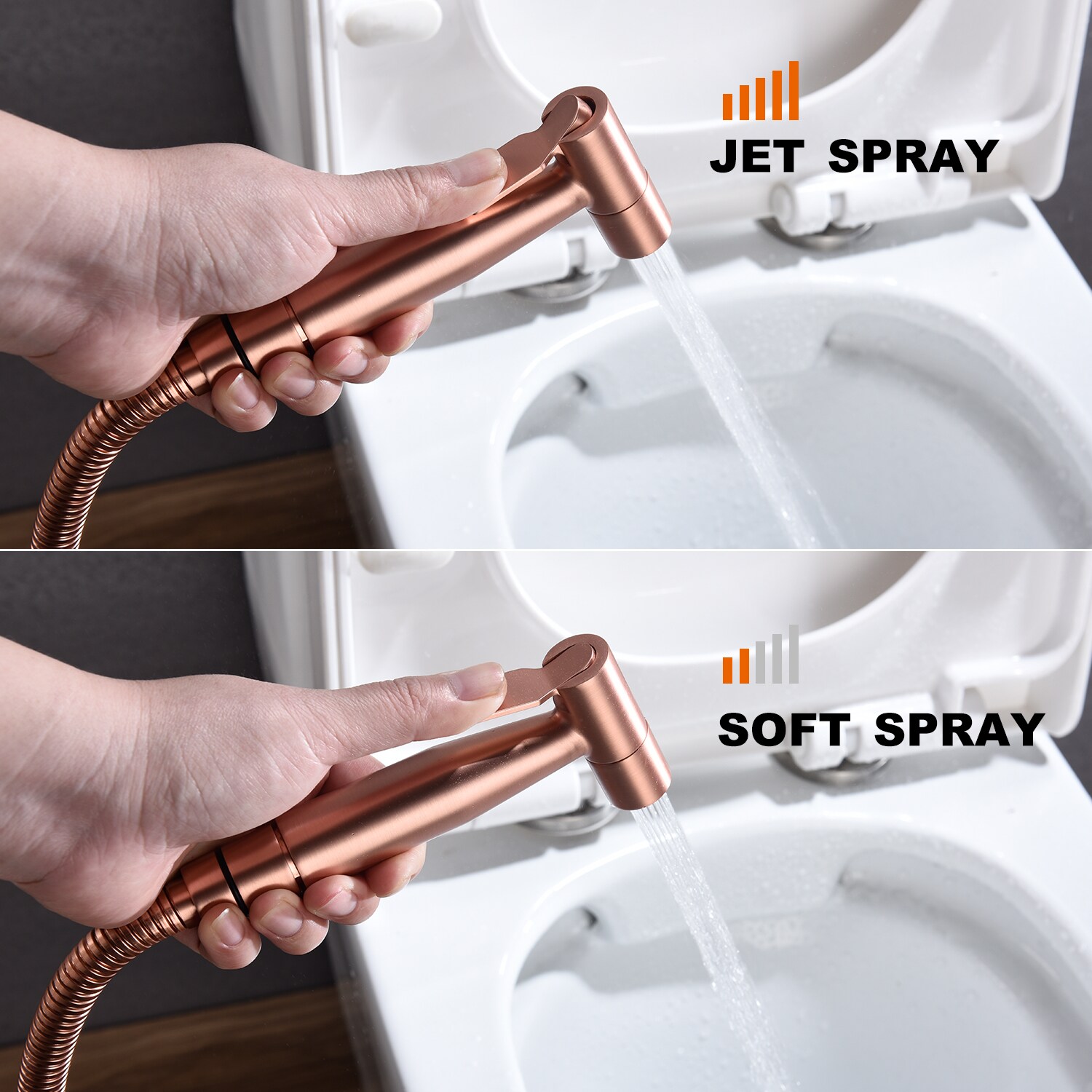 Rociador de bidet manual montado en inodoro color oro rosa de Clihome DG-BF20
