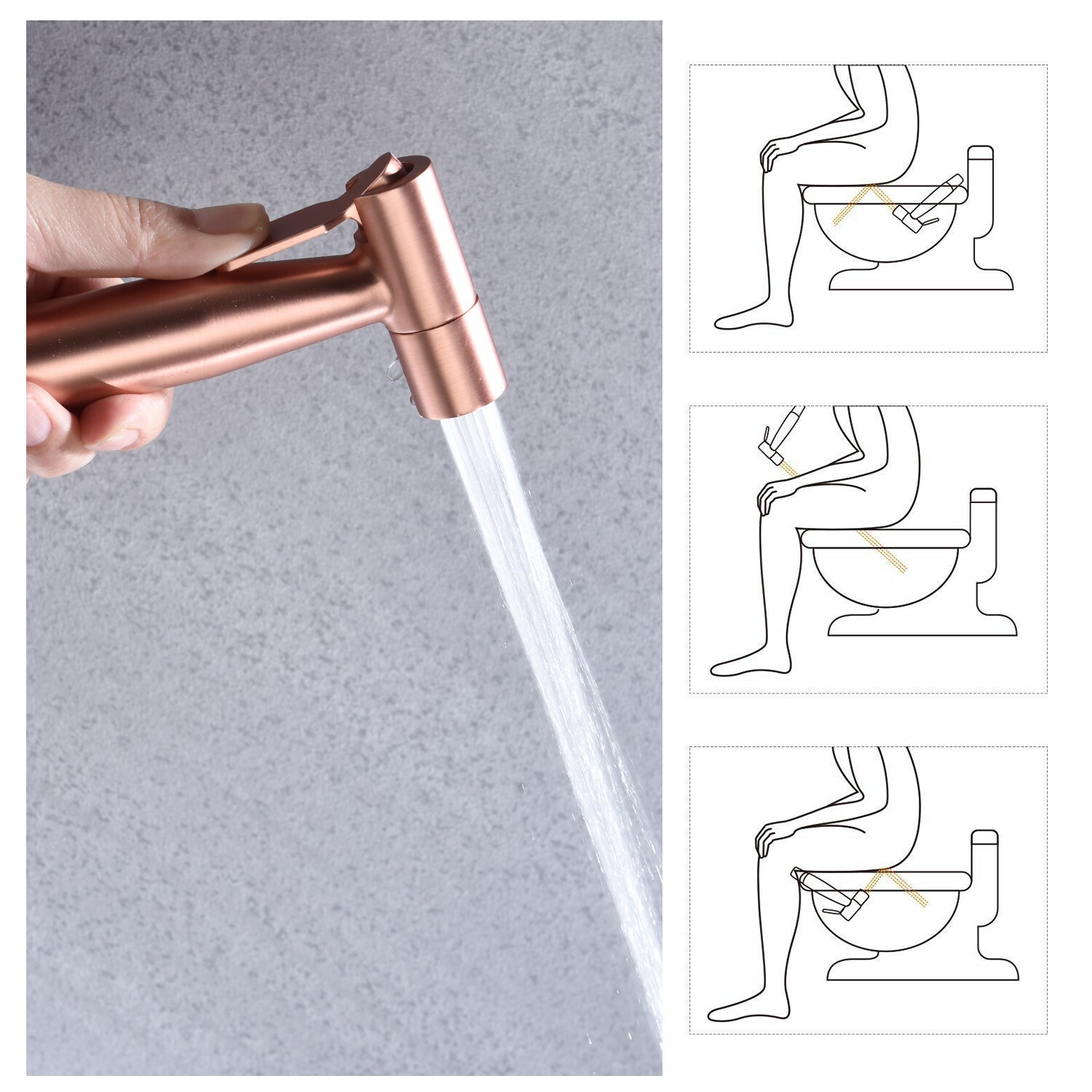 Rociador de bidet manual montado en inodoro color oro rosa de Clihome DG-BF20