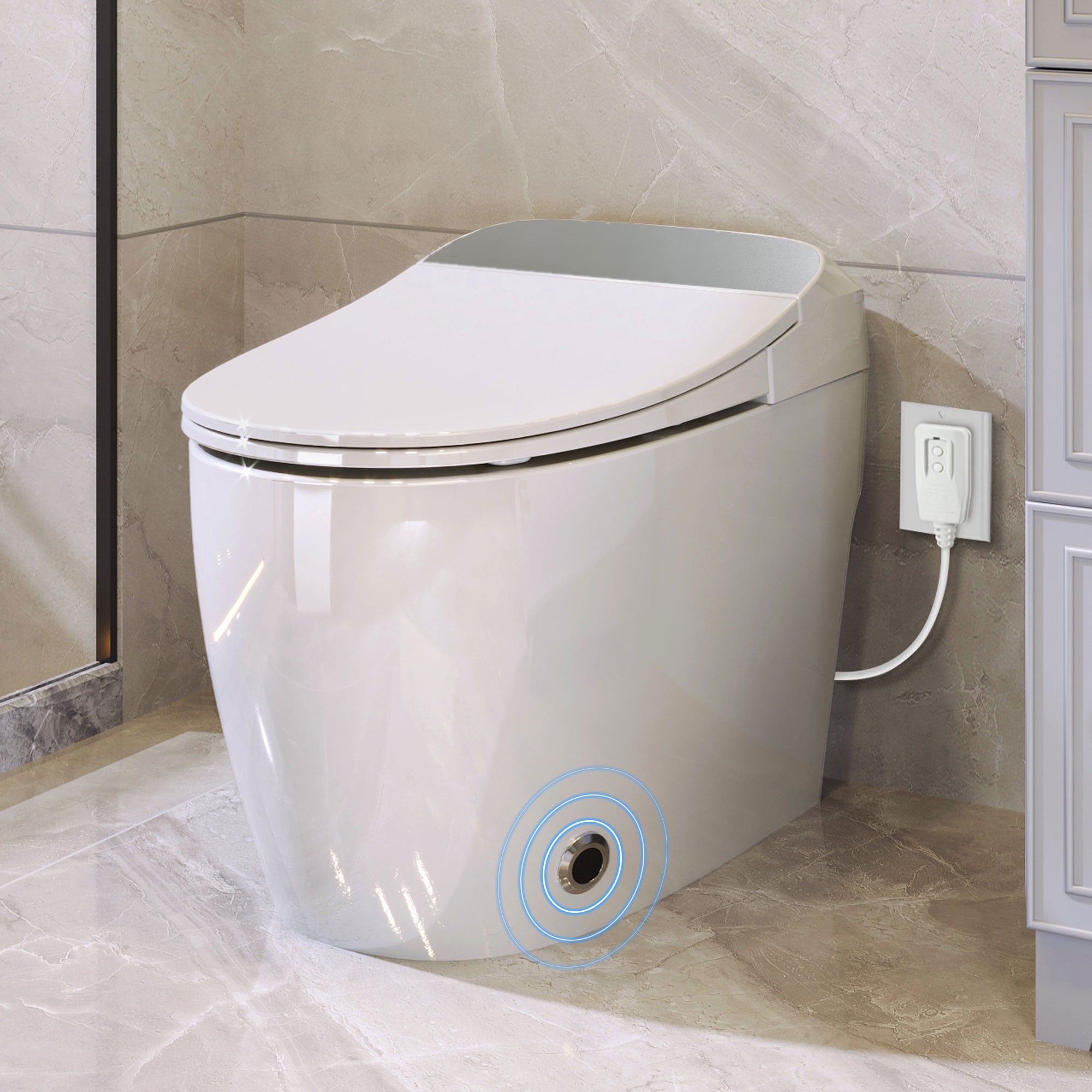 Bidet blanco alargado con cierre suave de altura estándar de una sola pieza Mondawe