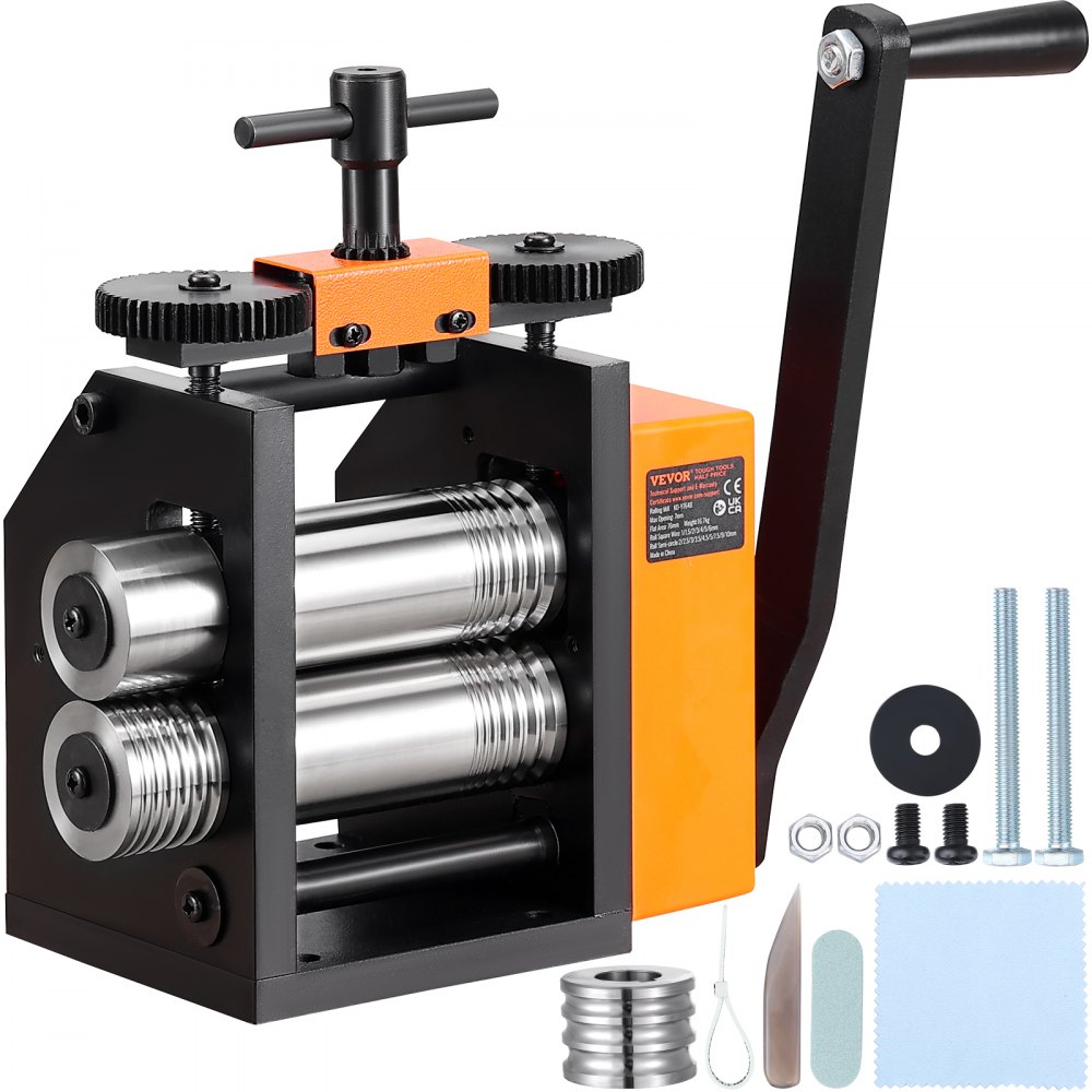 VEVOR Rolling Mill, 3"/76 mm Jewelry Rolling Mill Machine, 1: 2 Gear Ratio, 3-in-1 Multi-function Rolling Mill, 0.1-7mm Press Thickness for Metal Jewelry Making Sheet Square Wire Semicircle Pattern - SHYYPJ3H10000SGWWV0