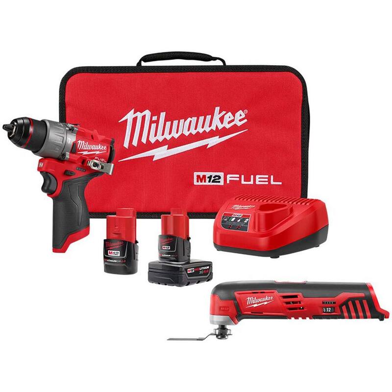 Milwaukee M12 FUEL 12V Taladro de martillo inalámbrico sin escobillas de 1/2 pulg. con kit de herramienta múltiple oscilante M12 - 3404-22-2426-20