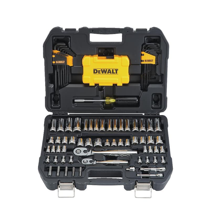 Set de herramientas mecánicas DEWALT de 1/4 pulgadas x 3/8 pulgadas de unidad de cromo pulido (108 piezas) - DWMT73801.