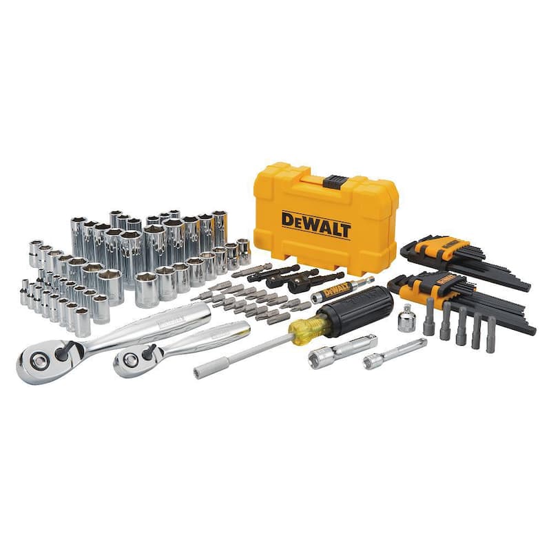 Set de herramientas mecánicas DEWALT de 1/4 pulgadas x 3/8 pulgadas de unidad de cromo pulido (108 piezas) - DWMT73801.