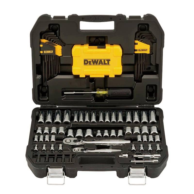 Set de herramientas mecánicas DEWALT de 1/4 pulgadas x 3/8 pulgadas de unidad de cromo pulido (108 piezas) - DWMT73801.