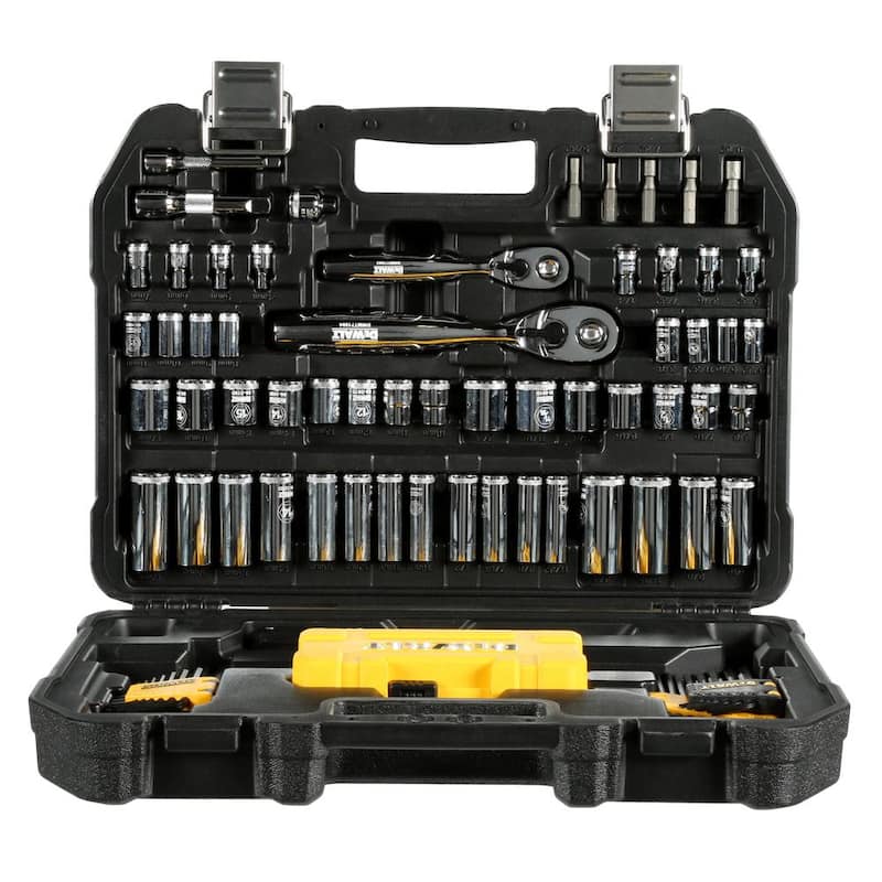 Set de herramientas mecánicas DEWALT de 1/4 pulgadas x 3/8 pulgadas de unidad de cromo pulido (108 piezas) - DWMT73801.