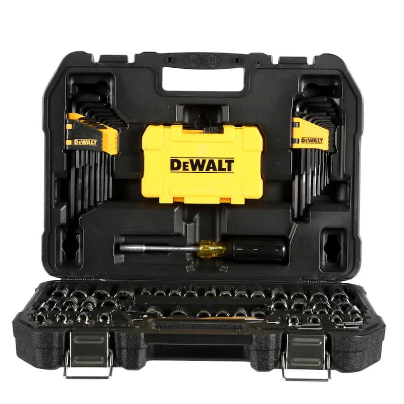 Set de herramientas mecánicas DEWALT de 1/4 pulgadas x 3/8 pulgadas de unidad de cromo pulido (108 piezas) - DWMT73801.