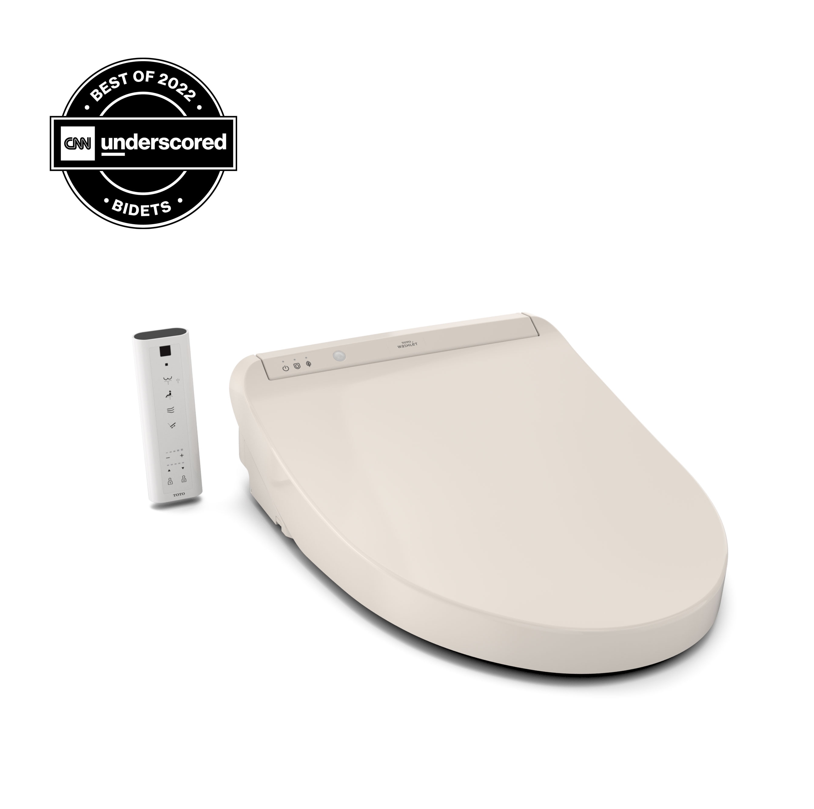 Asiento de toilé alargado de plástico en color beige Sedona con función de inodoro bidet, cierre suave y calentador TOTO Washlet K300 SW3036R-12