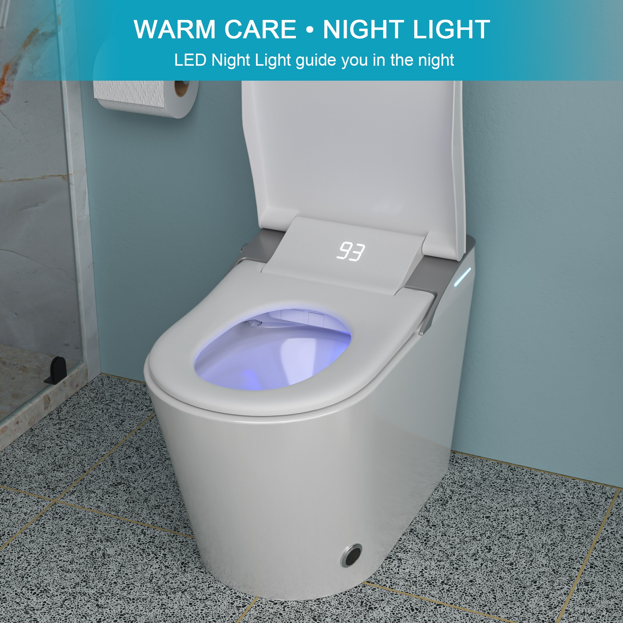 Mondawe Blanco Individual Alargado Altura Estándar Bidet Inteligente de Cierre Suave de Una Pieza con Descarga de 1.28 GPF y Sistema de Anclaje de 12 pulgadas MD-LD-03356