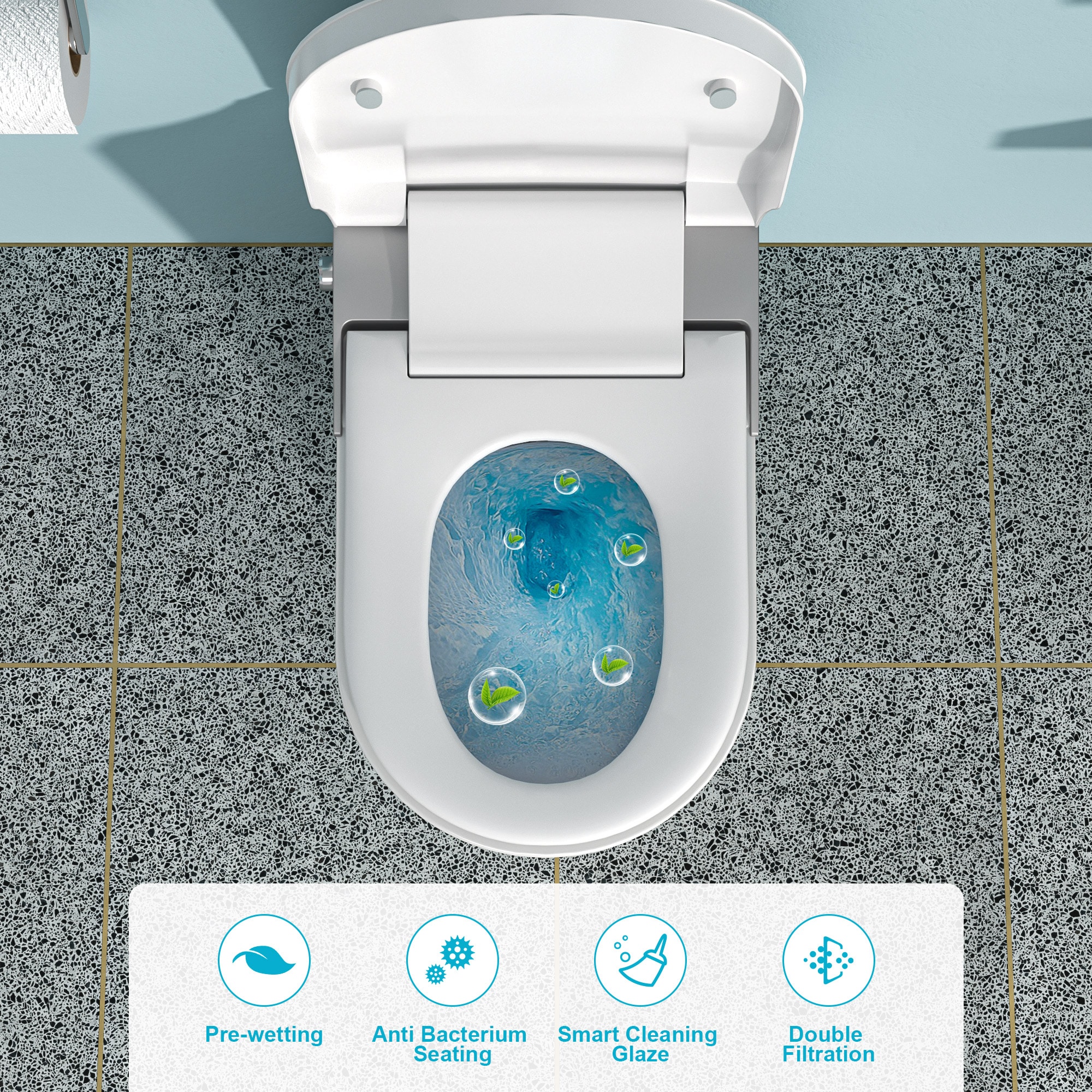 Mondawe Blanco Individual Alargado Altura Estándar Bidet Inteligente de Cierre Suave de Una Pieza con Descarga de 1.28 GPF y Sistema de Anclaje de 12 pulgadas MD-LD-03356