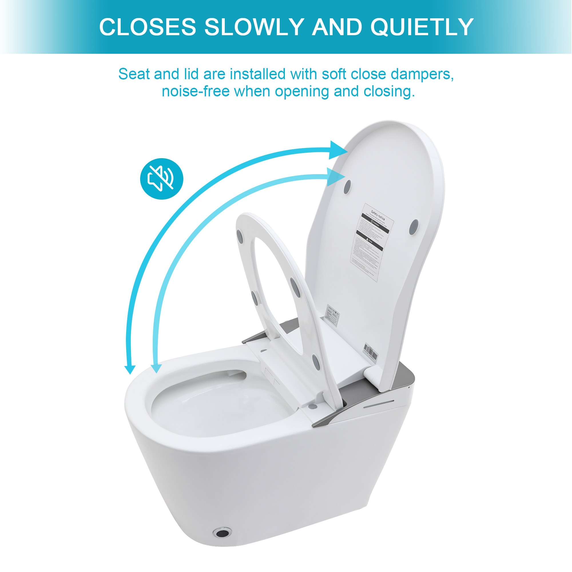 Mondawe Blanco Individual Alargado Altura Estándar Bidet Inteligente de Cierre Suave de Una Pieza con Descarga de 1.28 GPF y Sistema de Anclaje de 12 pulgadas MD-LD-03356