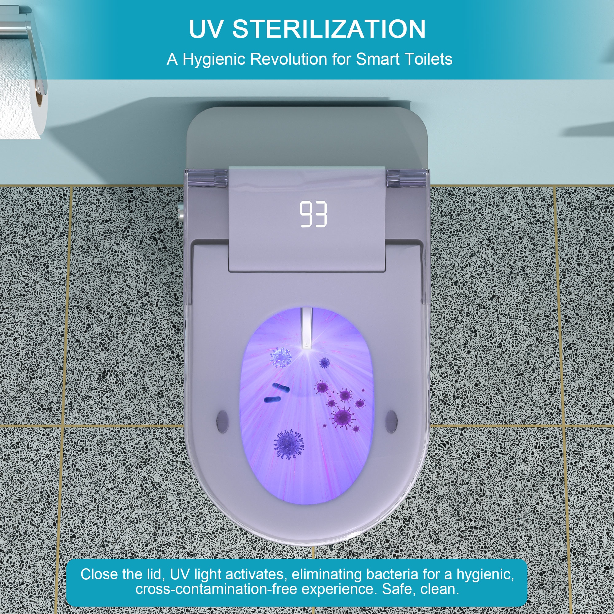 Mondawe Blanco Individual Alargado Altura Estándar Bidet Inteligente de Cierre Suave de Una Pieza con Descarga de 1.28 GPF y Sistema de Anclaje de 12 pulgadas MD-LD-03356