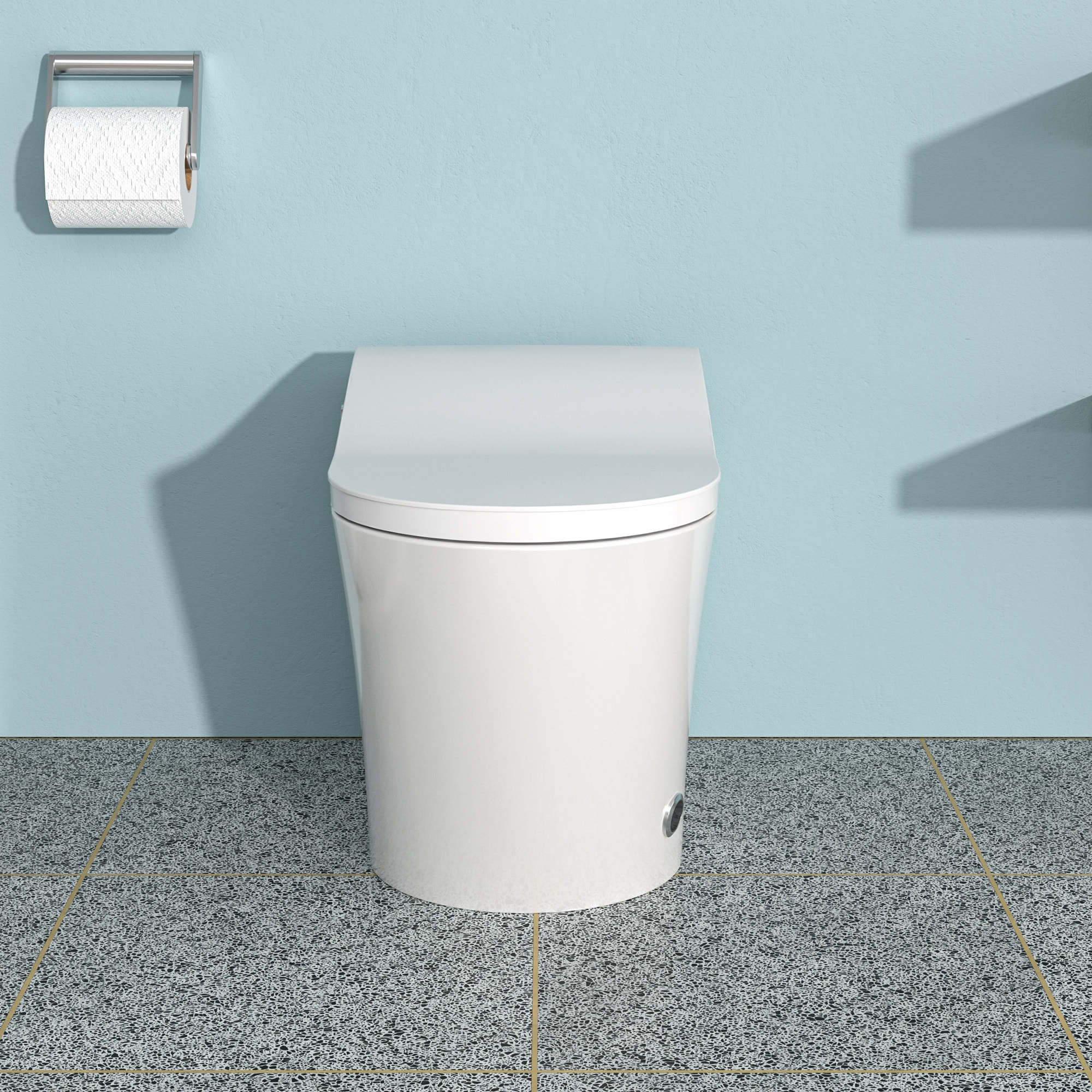 Mondawe Blanco Individual Alargado Altura Estándar Bidet Inteligente de Cierre Suave de Una Pieza con Descarga de 1.28 GPF y Sistema de Anclaje de 12 pulgadas MD-LD-03356
