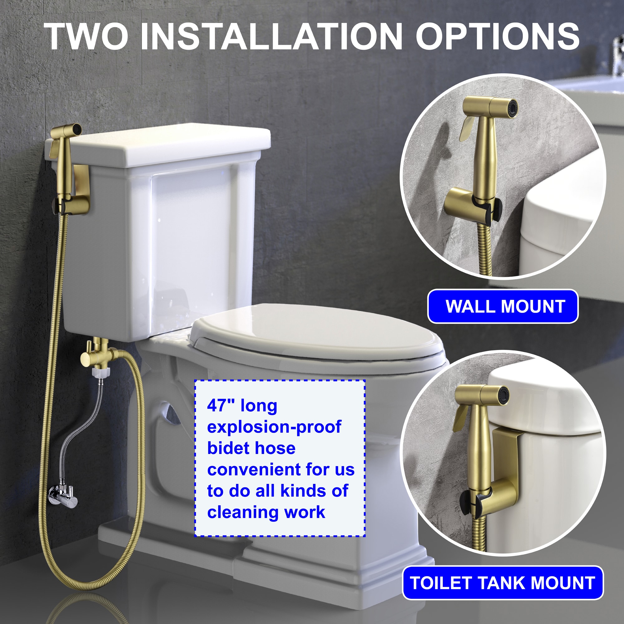 Rociador de bidet manual montado en el inodoro de color dorado cepillado CSMD-BF160-29BG de Clihome