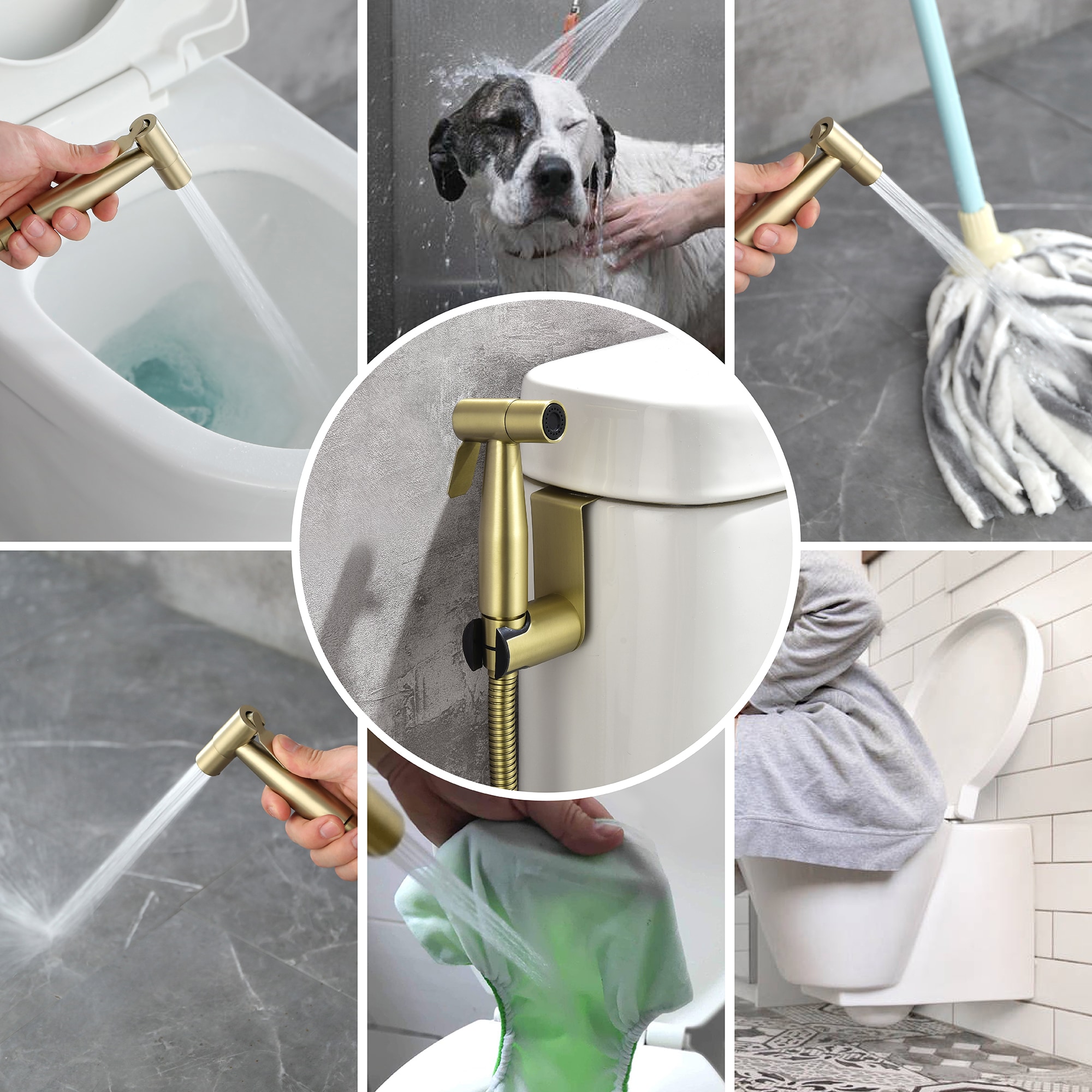 Rociador de bidet manual montado en el inodoro de color dorado cepillado CSMD-BF160-29BG de Clihome
