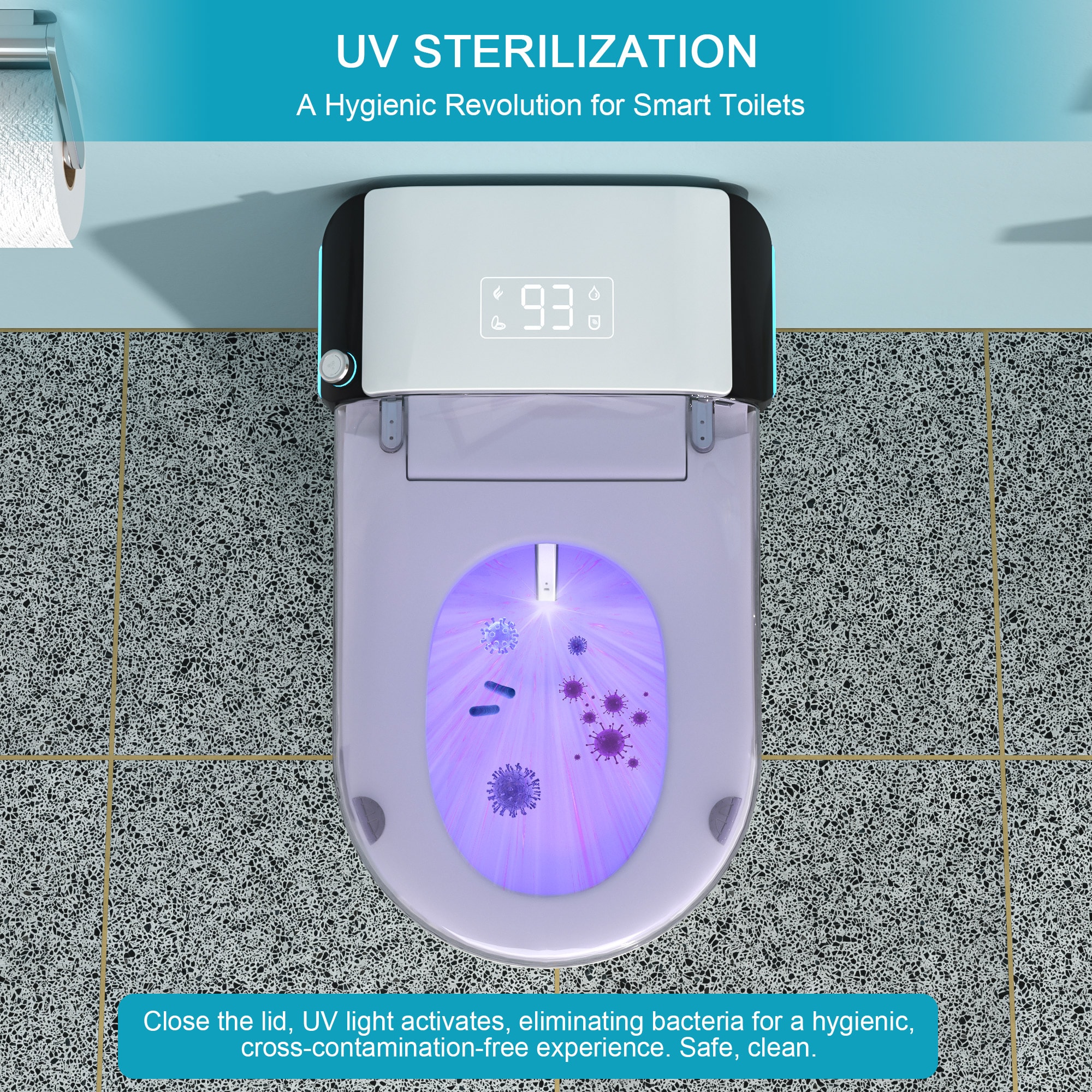Bidet Blanco Alargado Individual con Altura Estándar Smart Soft Close de 1 pieza Mondawe 12 pulgadas de Descarga de 1.28 GPF MD-LD-03352