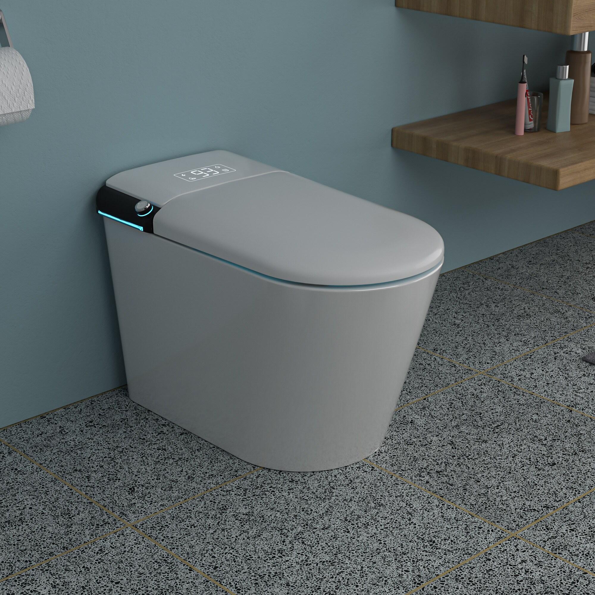 Bidet Blanco Alargado Individual con Altura Estándar Smart Soft Close de 1 pieza Mondawe 12 pulgadas de Descarga de 1.28 GPF MD-LD-03352