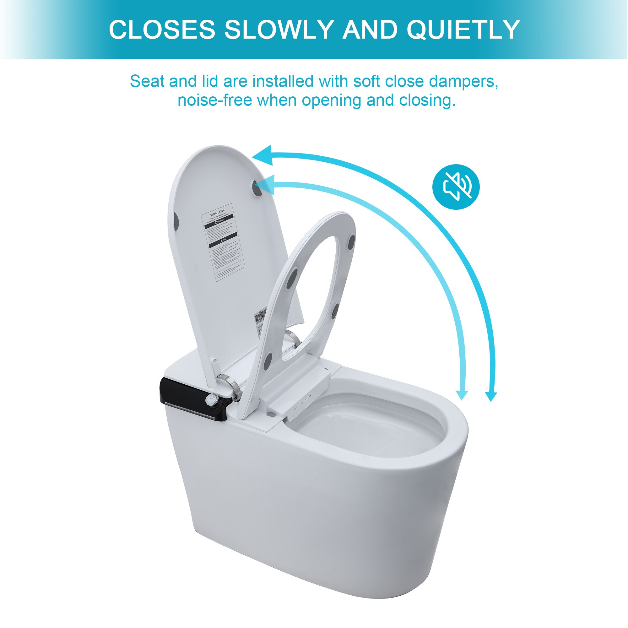 Bidet Blanco Alargado Individual con Altura Estándar Smart Soft Close de 1 pieza Mondawe 12 pulgadas de Descarga de 1.28 GPF MD-LD-03352
