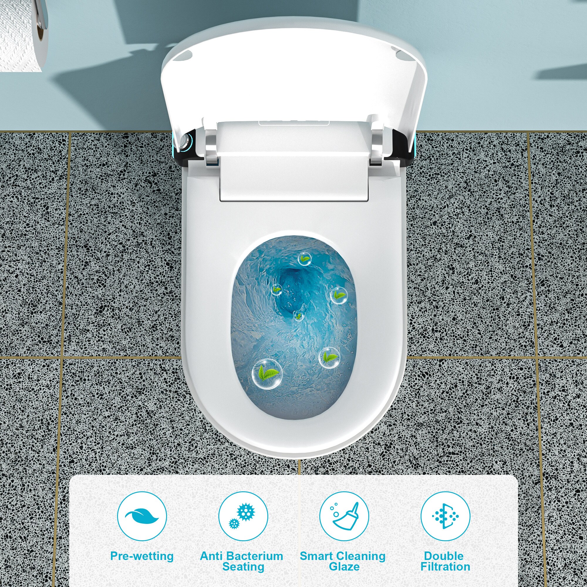 Bidet Blanco Alargado Individual con Altura Estándar Smart Soft Close de 1 pieza Mondawe 12 pulgadas de Descarga de 1.28 GPF MD-LD-03352