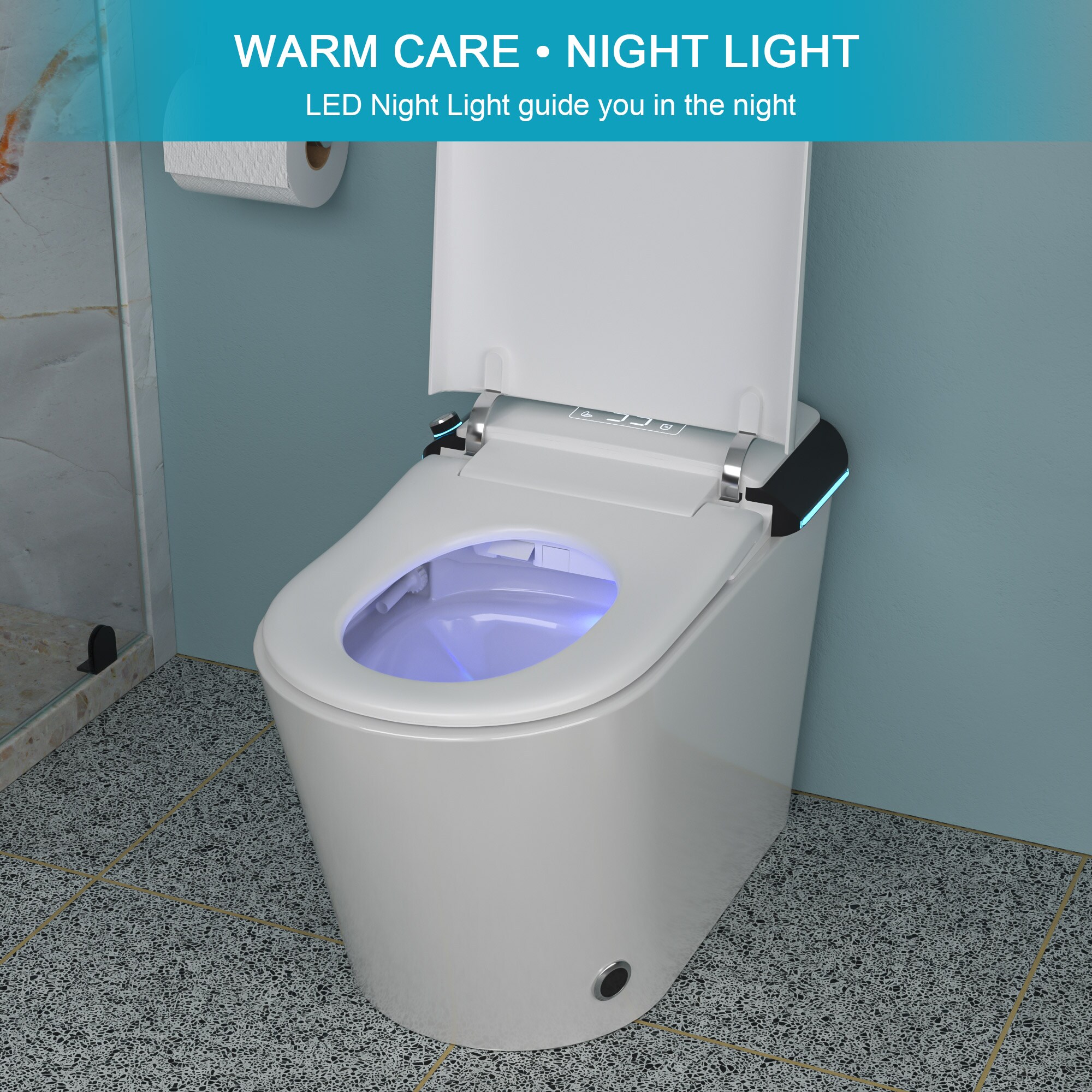 Bidet Blanco Alargado Individual con Altura Estándar Smart Soft Close de 1 pieza Mondawe 12 pulgadas de Descarga de 1.28 GPF MD-LD-03352