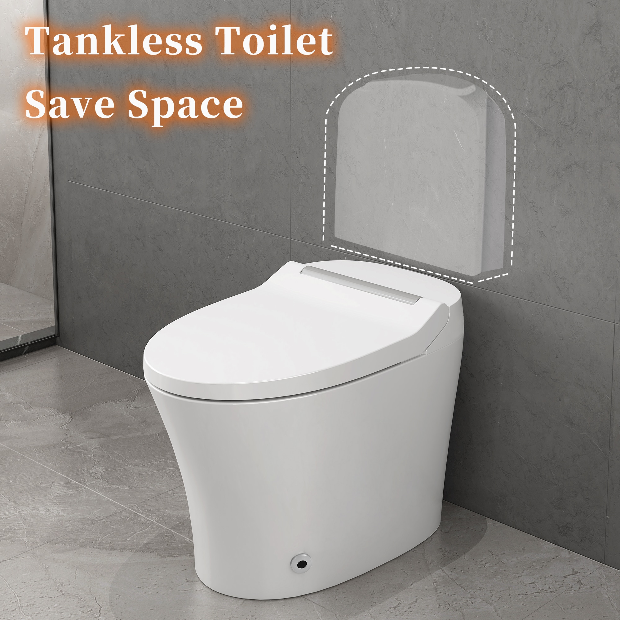 Bidet alargado de doble descarga blanco Mondawe con cierre suave y altura estándar de una sola pieza con descarga de 12 pulgadas y 1.28 GPF.