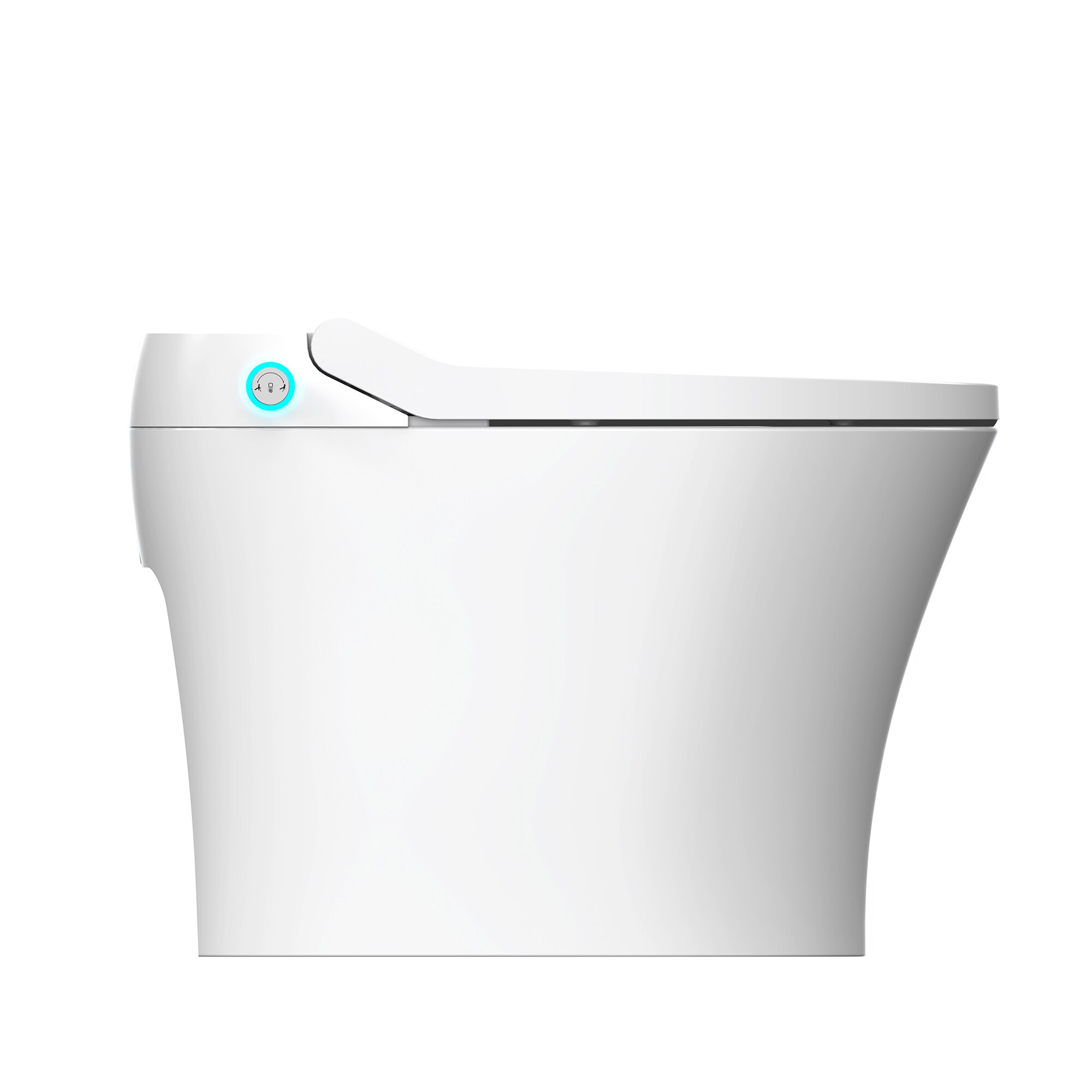 Bidet alargado de doble descarga blanco Mondawe con cierre suave y altura estándar de una sola pieza con descarga de 12 pulgadas y 1.28 GPF.