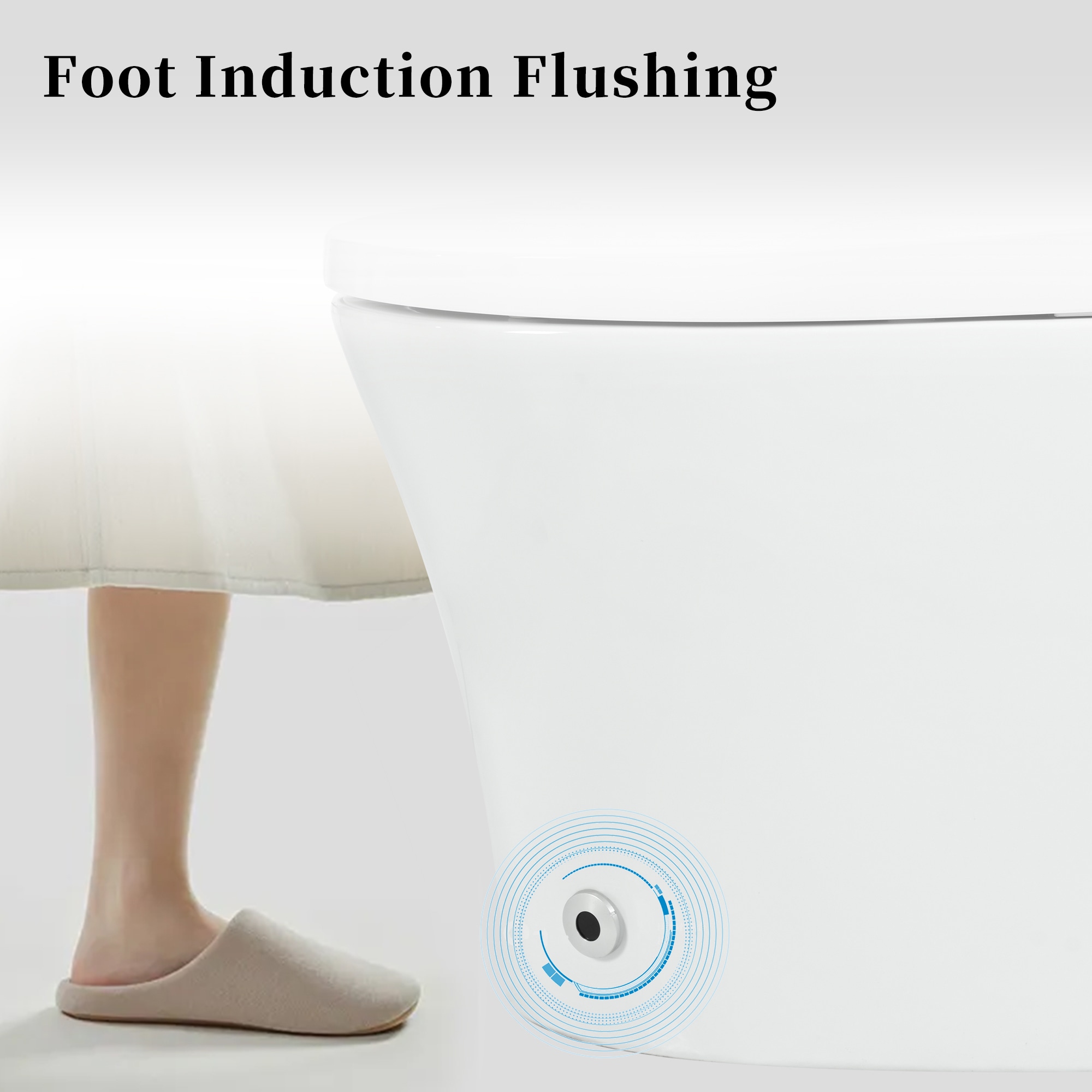 Bidet alargado de doble descarga blanco Mondawe con cierre suave y altura estándar de una sola pieza con descarga de 12 pulgadas y 1.28 GPF.