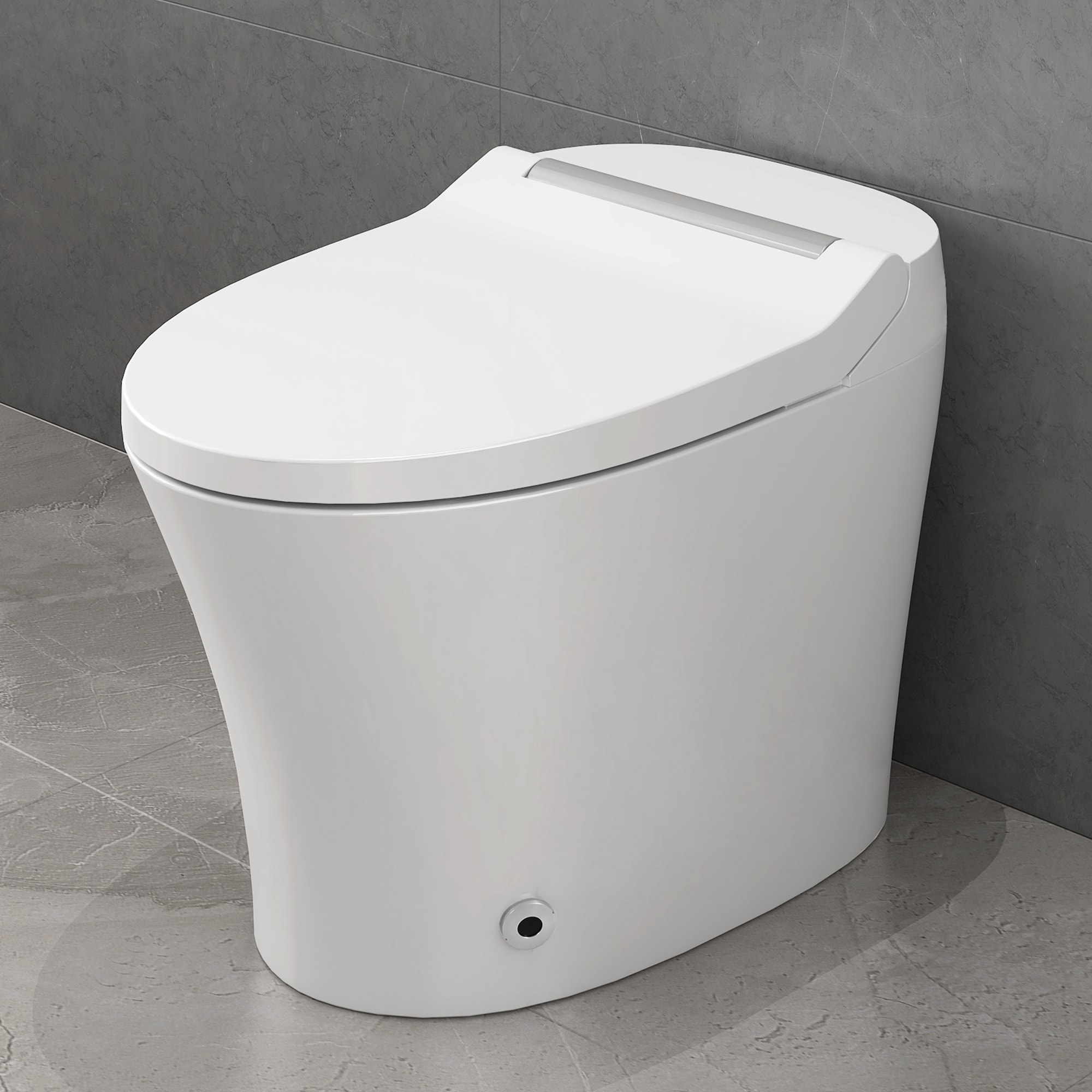 Bidet alargado de doble descarga blanco Mondawe con cierre suave y altura estándar de una sola pieza con descarga de 12 pulgadas y 1.28 GPF.