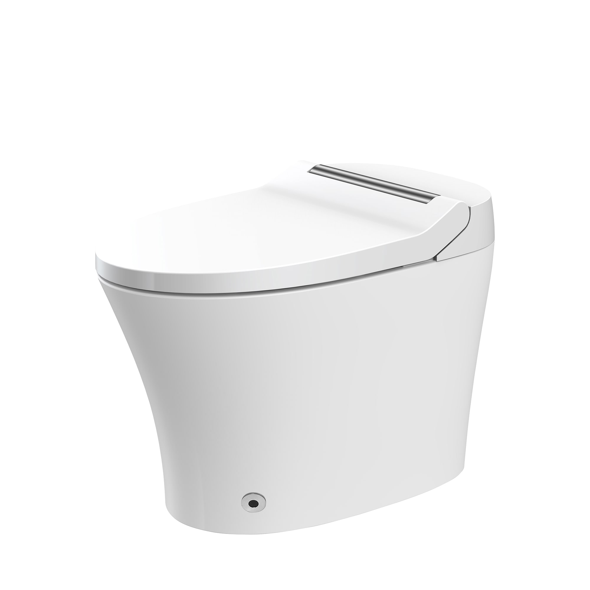 Bidet alargado de doble descarga blanco Mondawe con cierre suave y altura estándar de una sola pieza con descarga de 12 pulgadas y 1.28 GPF.