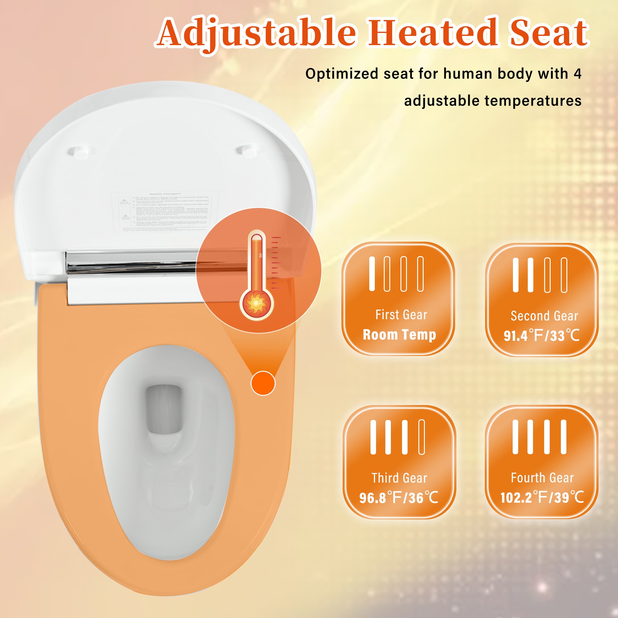 Bidet alargado de doble descarga blanco Mondawe con cierre suave y altura estándar de una sola pieza con descarga de 12 pulgadas y 1.28 GPF.